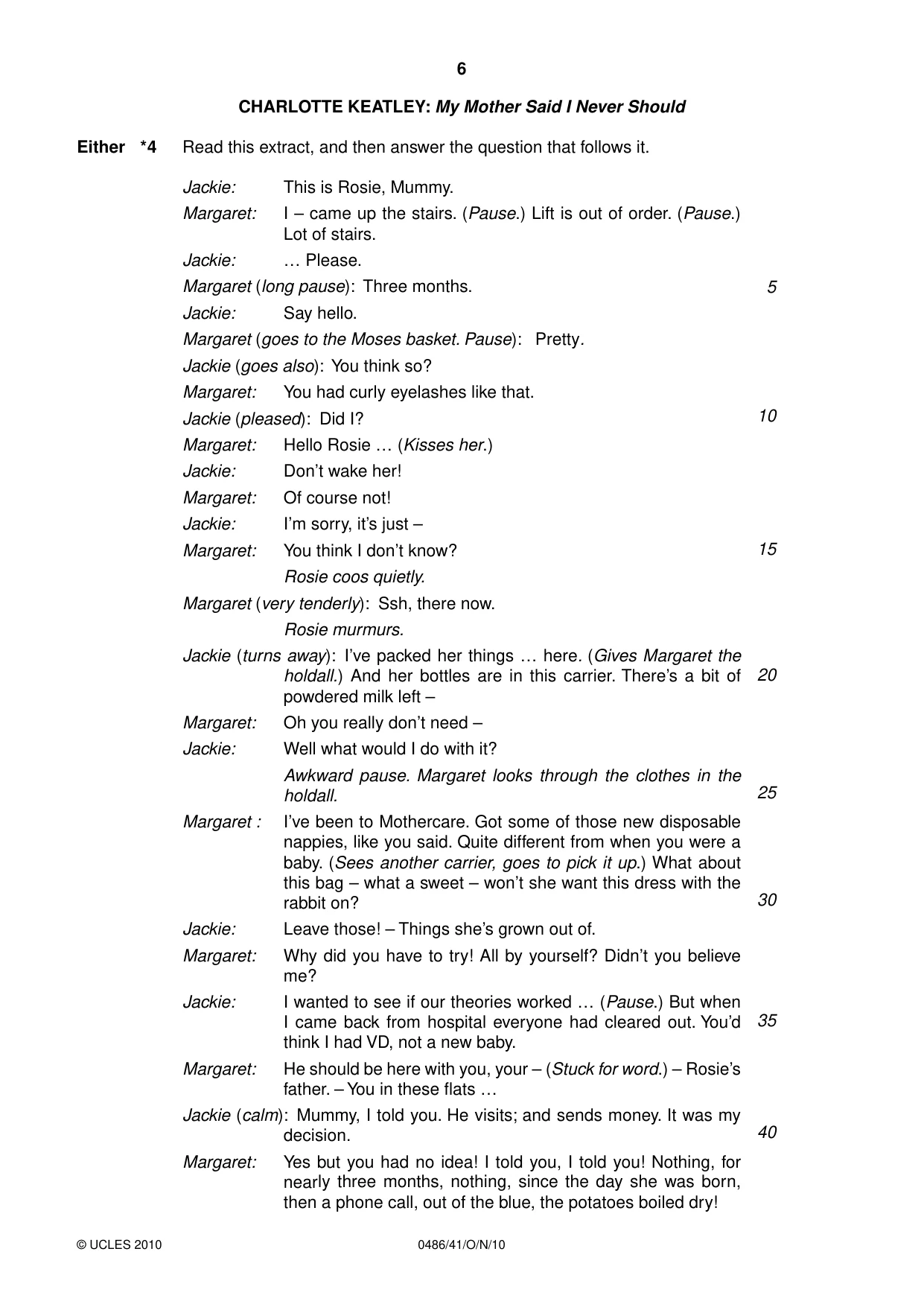 Cambridge IGCSE English - Literature 0486 2010 Oct/Nov Paper 4 · Variant 1 question paper, page 6 of 32
