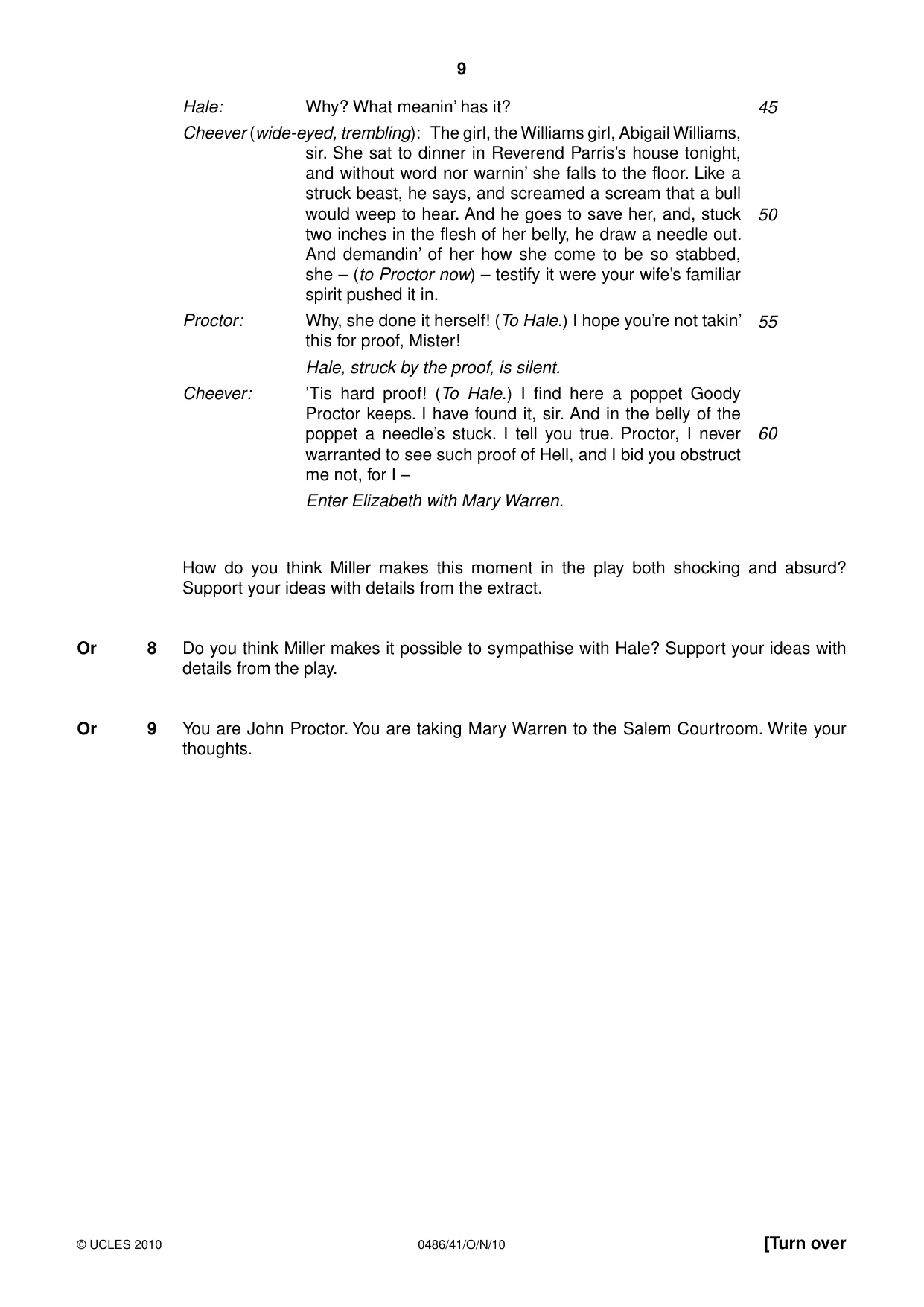 Cambridge IGCSE English - Literature 0486 2010 Oct/Nov Paper 4 · Variant 1 question paper, page 9 of 32
