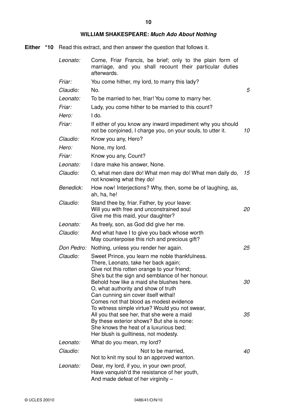 Cambridge IGCSE English - Literature 0486 2010 Oct/Nov Paper 4 · Variant 1 question paper, page 10 of 32