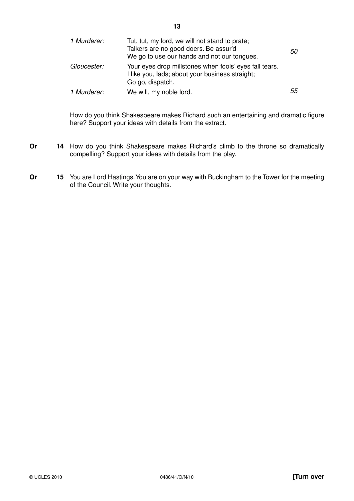 Cambridge IGCSE English - Literature 0486 2010 Oct/Nov Paper 4 · Variant 1 question paper, page 13 of 32