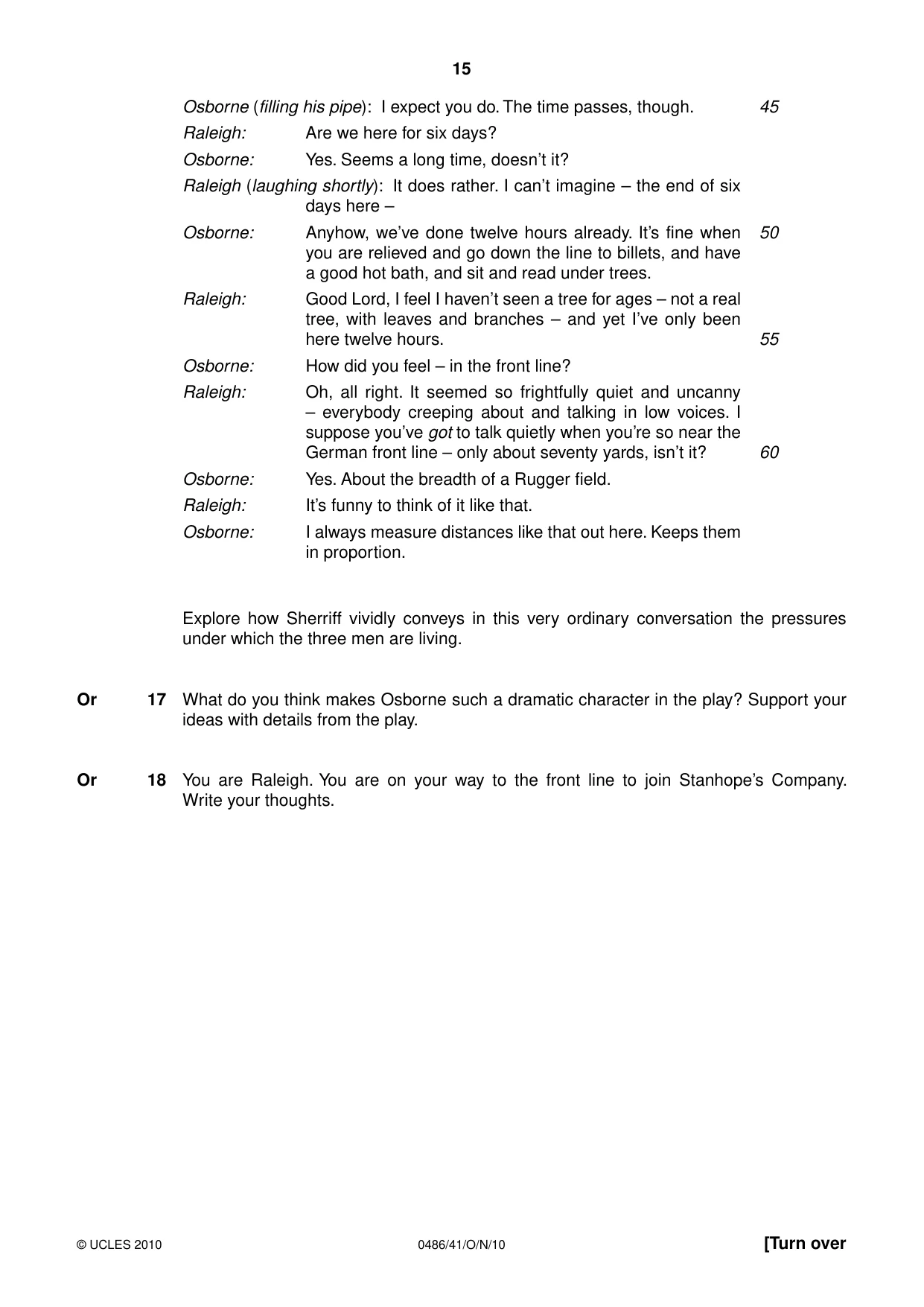 Cambridge IGCSE English - Literature 0486 2010 Oct/Nov Paper 4 · Variant 1 question paper, page 15 of 32