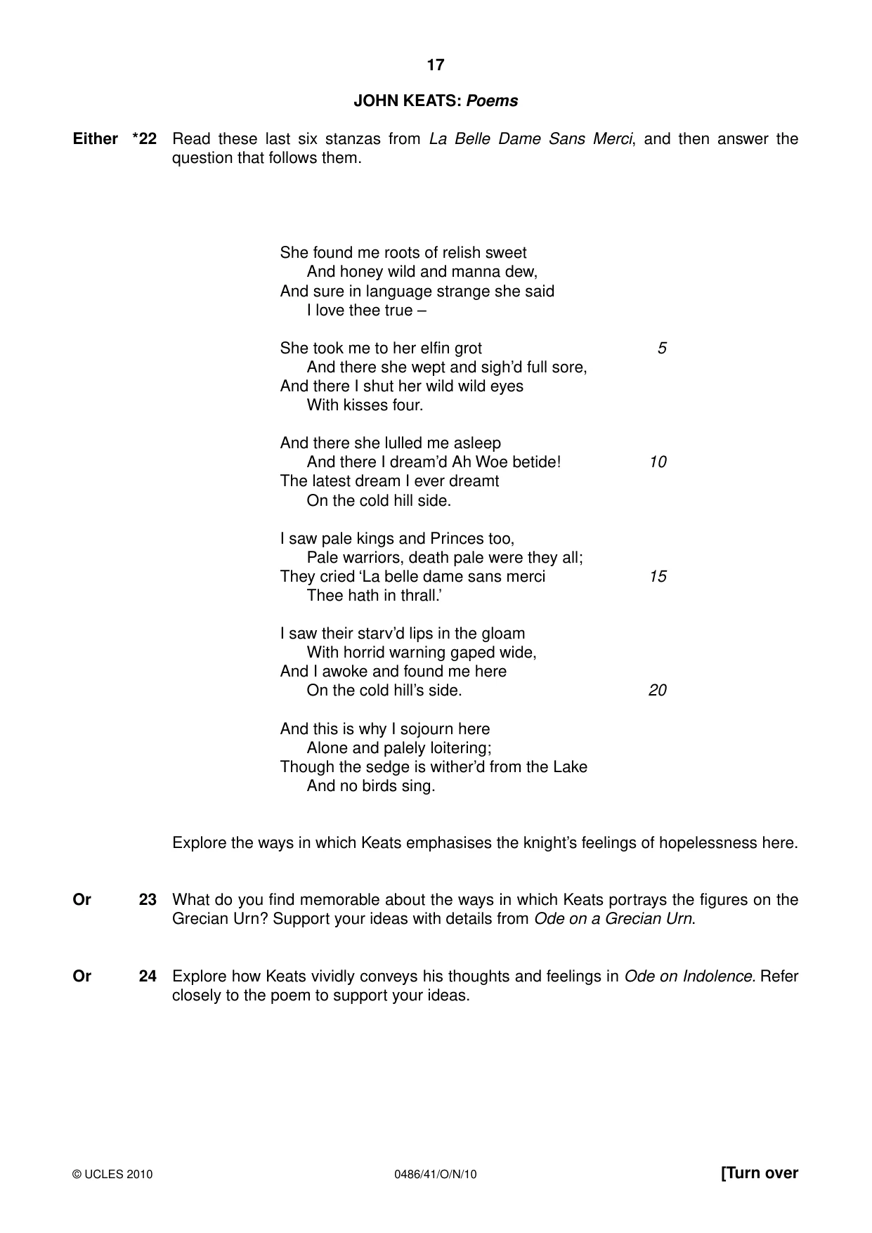 Cambridge IGCSE English - Literature 0486 2010 Oct/Nov Paper 4 · Variant 1 question paper, page 17 of 32