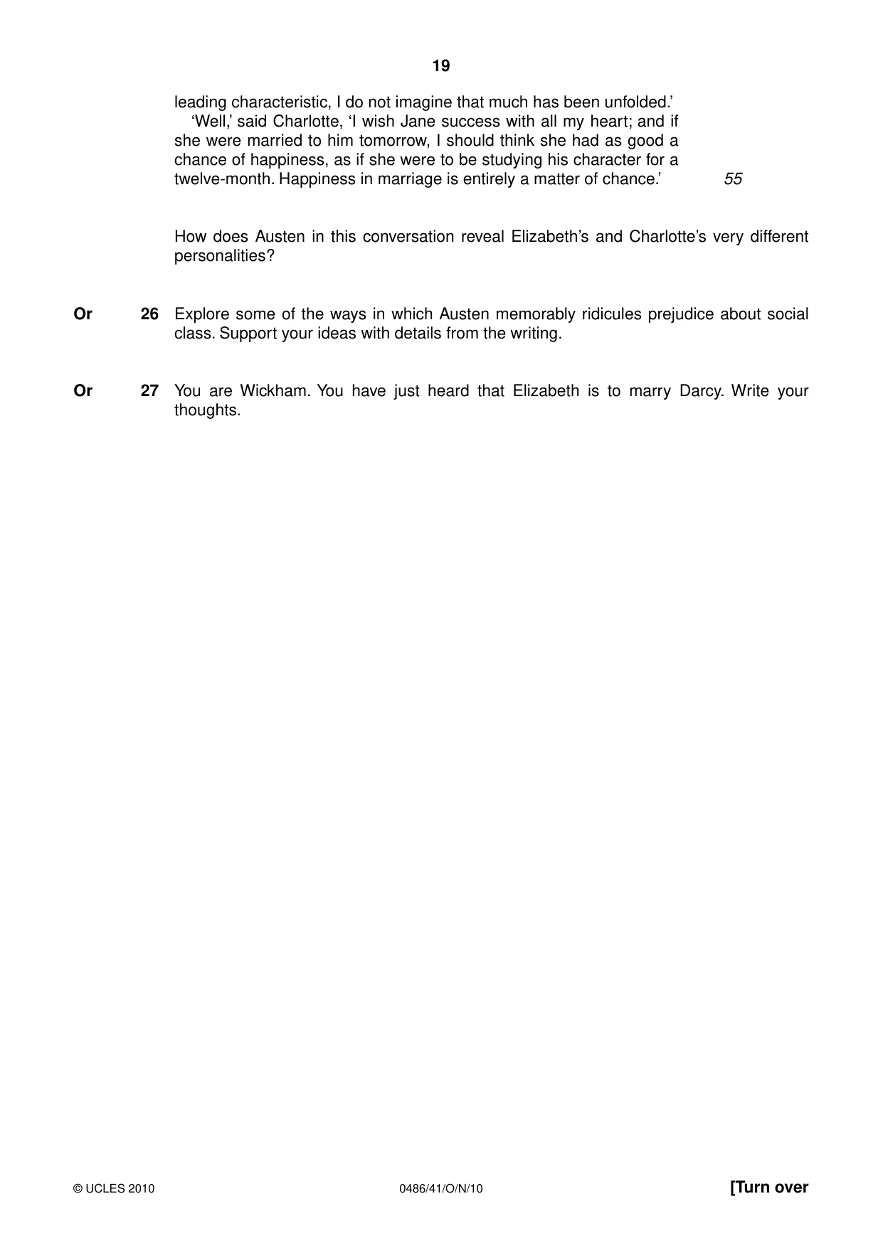 Cambridge IGCSE English - Literature 0486 2010 Oct/Nov Paper 4 · Variant 1 question paper, page 19 of 32