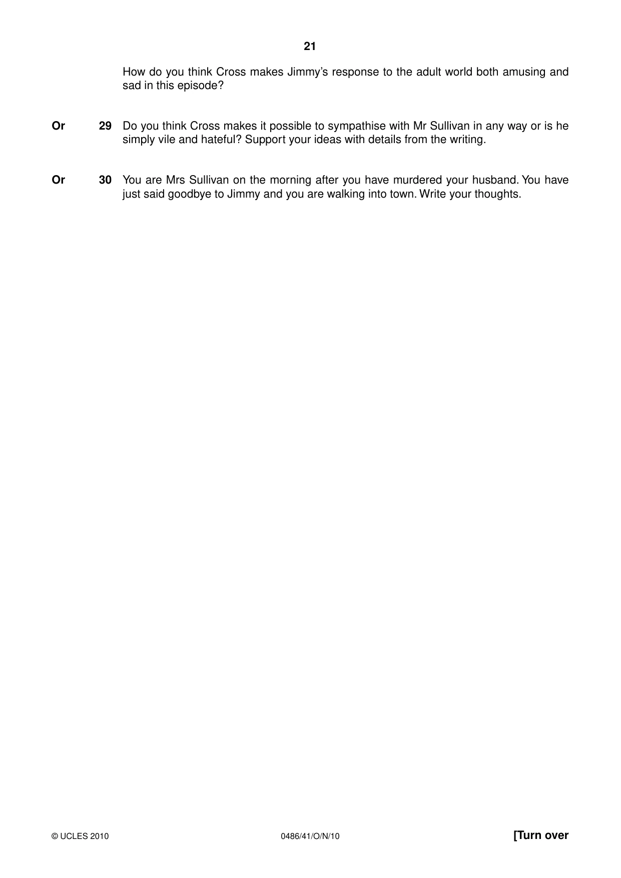 Cambridge IGCSE English - Literature 0486 2010 Oct/Nov Paper 4 · Variant 1 question paper, page 21 of 32