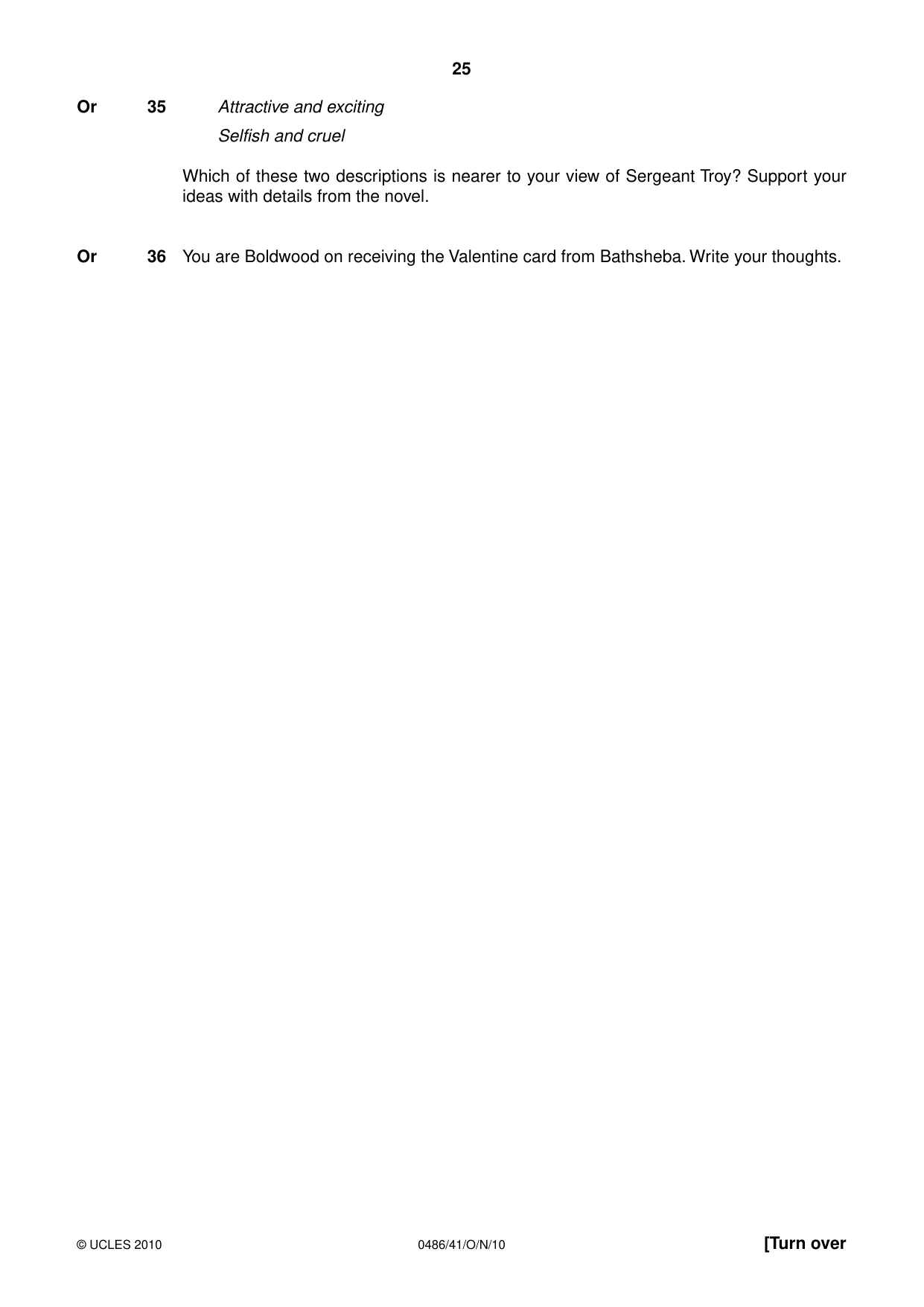 Cambridge IGCSE English - Literature 0486 2010 Oct/Nov Paper 4 · Variant 1 question paper, page 25 of 32