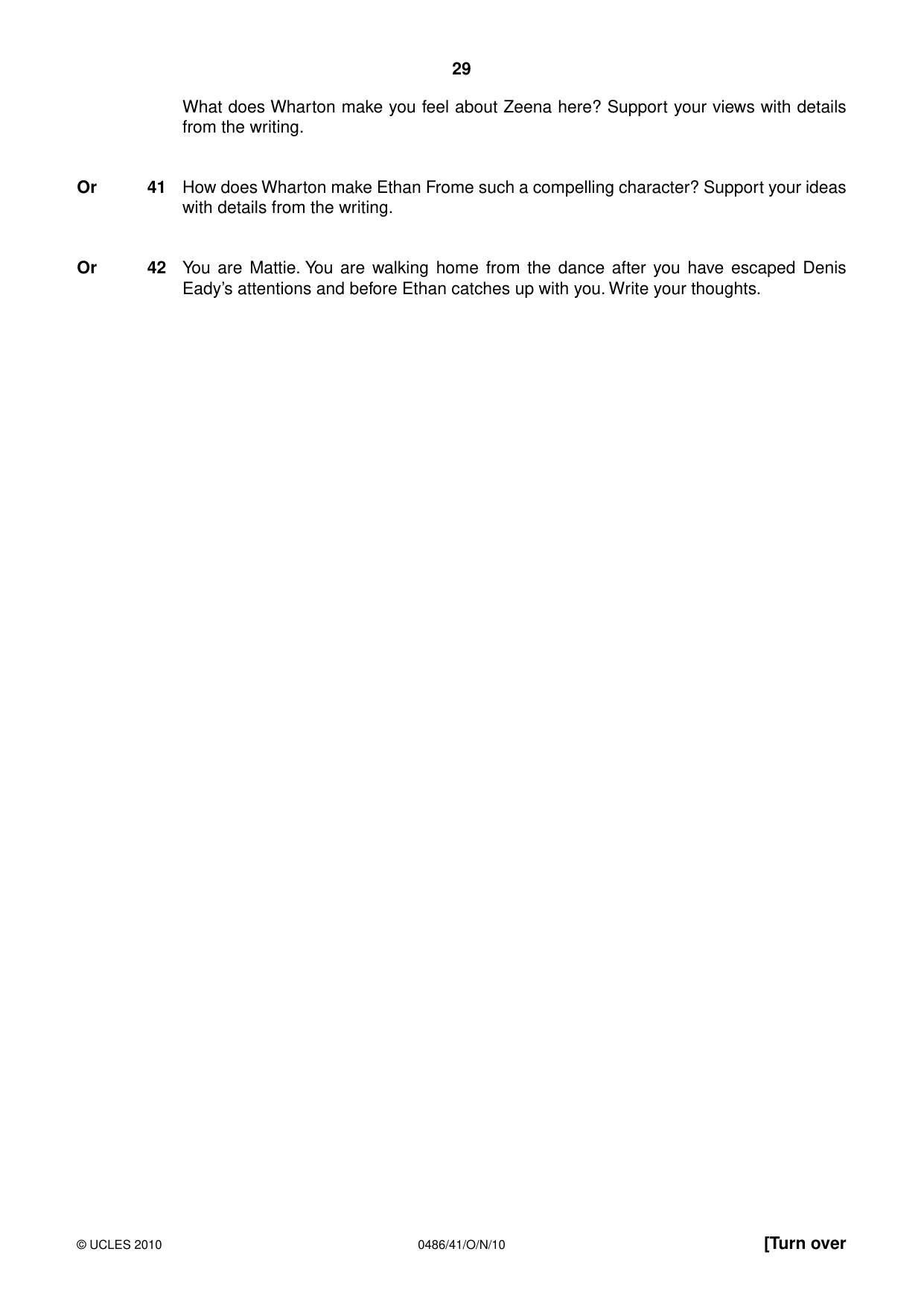Cambridge IGCSE English - Literature 0486 2010 Oct/Nov Paper 4 · Variant 1 question paper, page 29 of 32