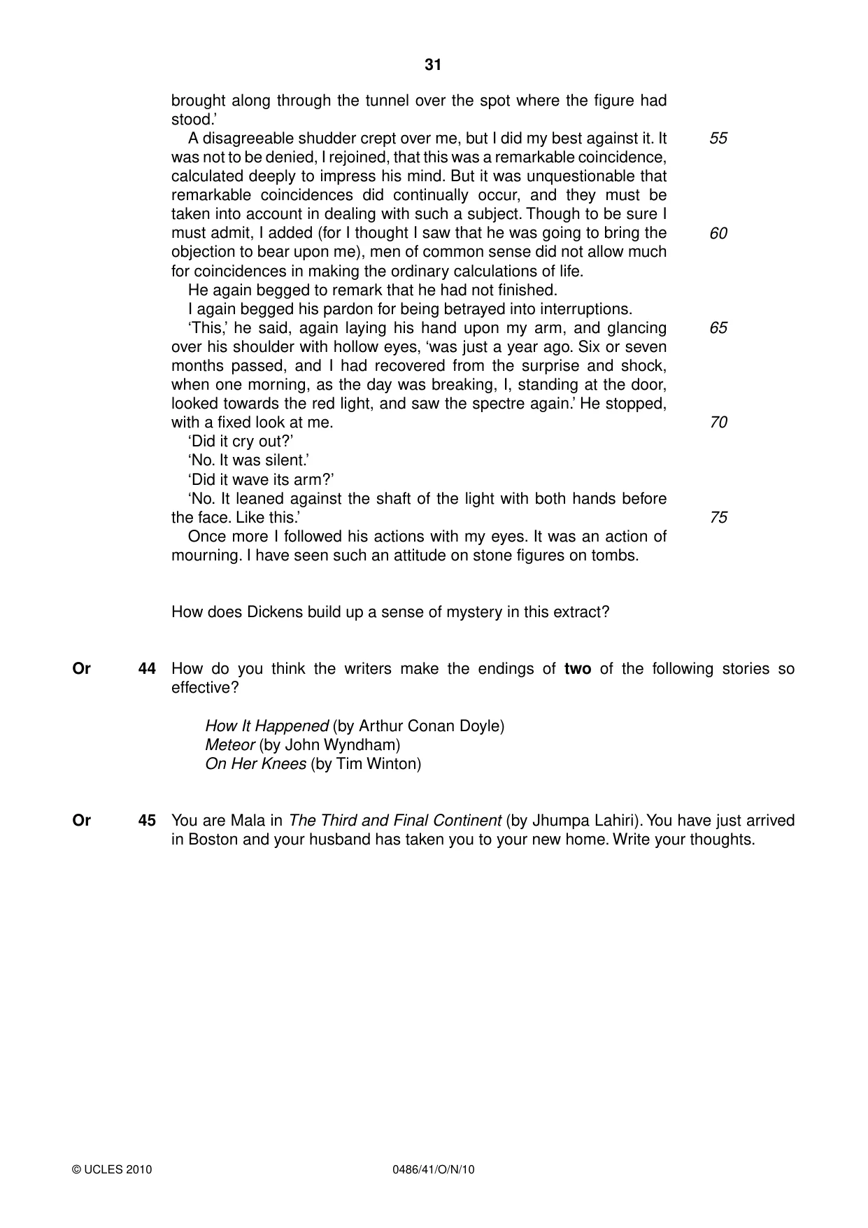 Cambridge IGCSE English - Literature 0486 2010 Oct/Nov Paper 4 · Variant 1 question paper, page 31 of 32