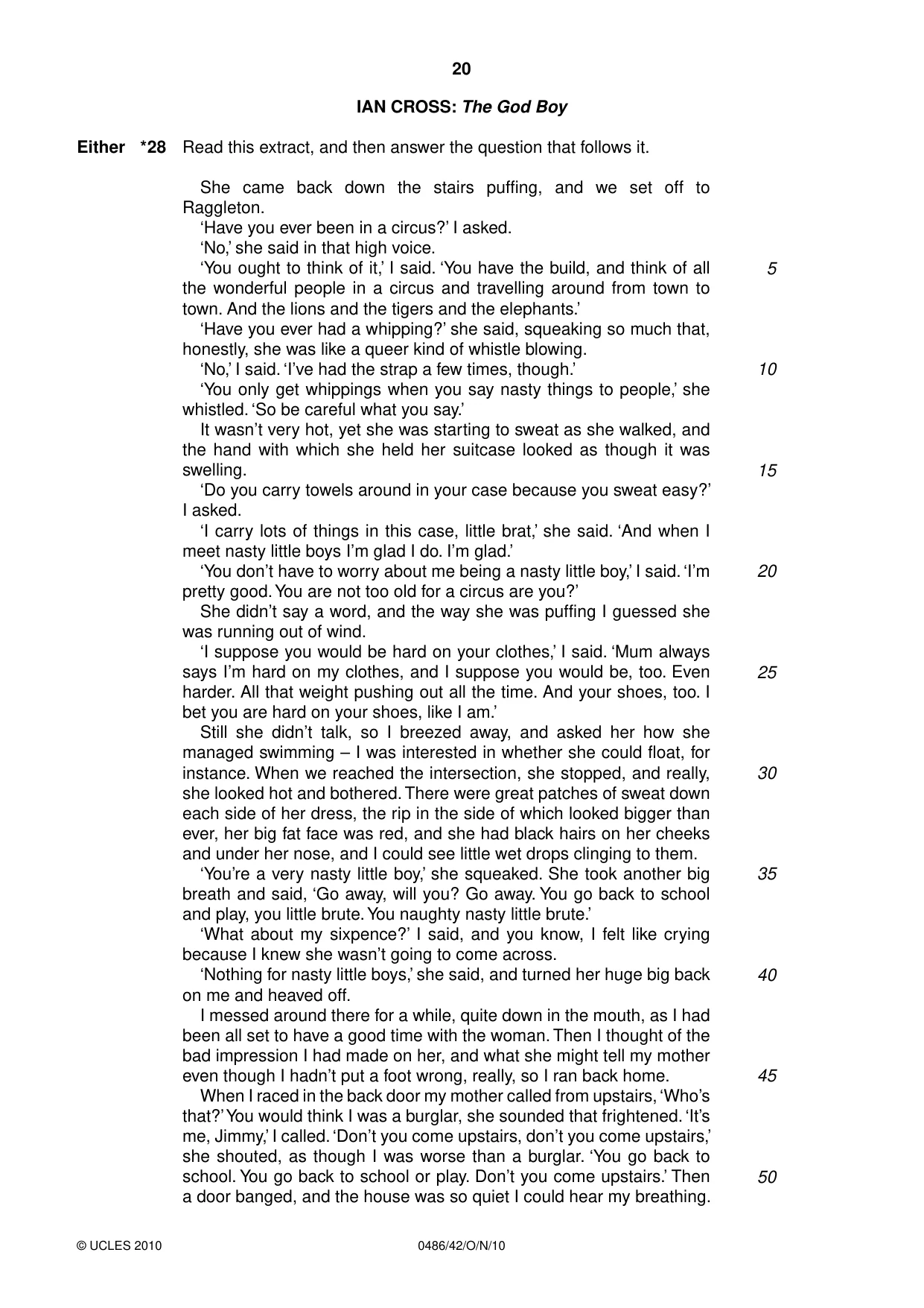 Cambridge IGCSE English - Literature 0486 2010 Oct/Nov Paper 4 · Variant 2 question paper, page 20 of 32