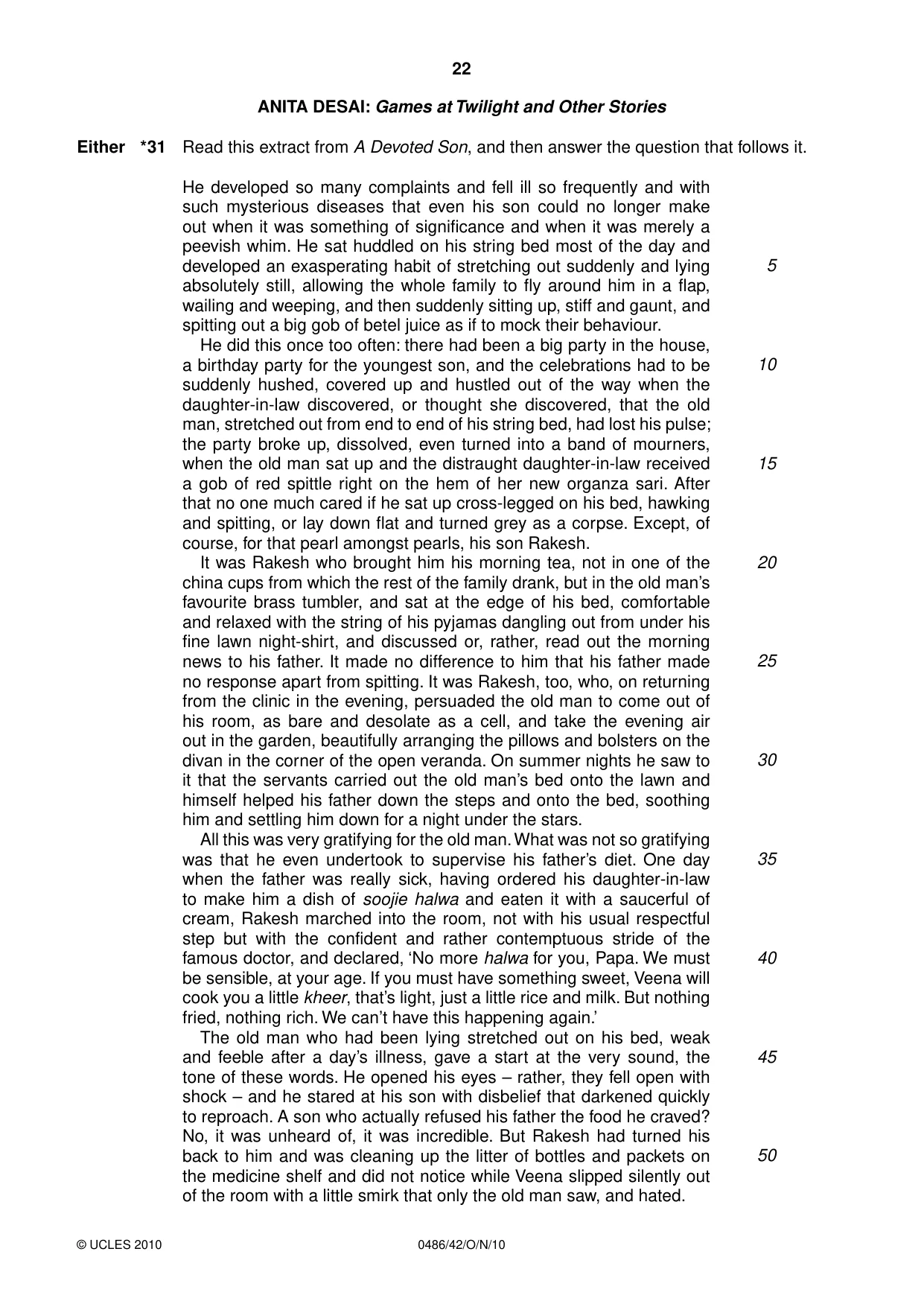 Cambridge IGCSE English - Literature 0486 2010 Oct/Nov Paper 4 · Variant 2 question paper, page 22 of 32