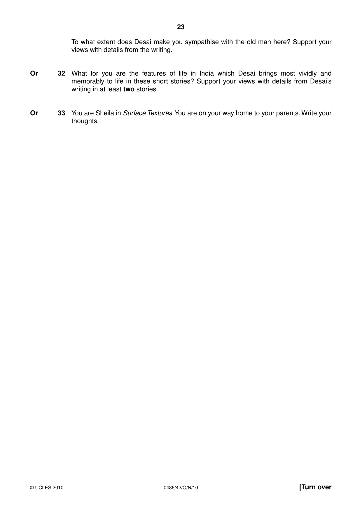 Cambridge IGCSE English - Literature 0486 2010 Oct/Nov Paper 4 · Variant 2 question paper, page 23 of 32