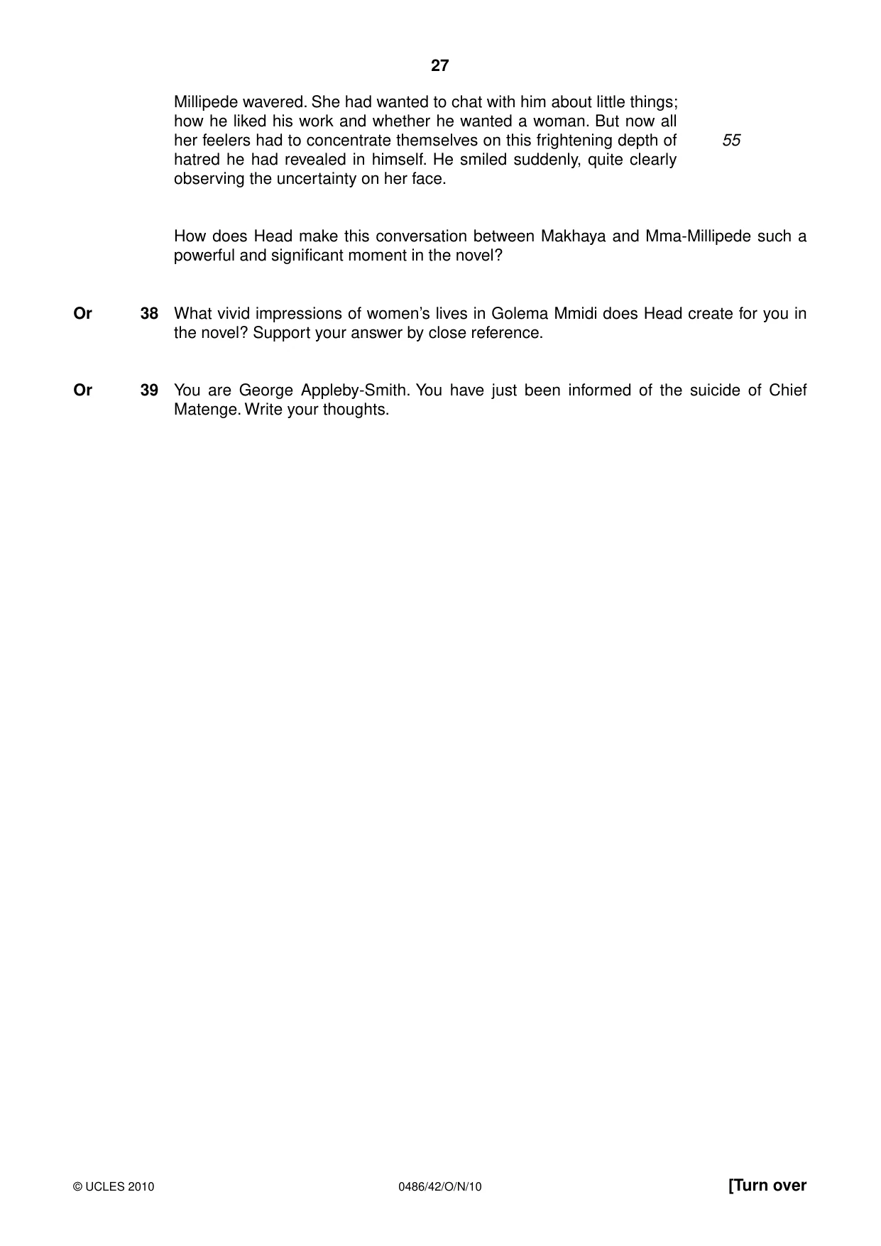 Cambridge IGCSE English - Literature 0486 2010 Oct/Nov Paper 4 · Variant 2 question paper, page 27 of 32