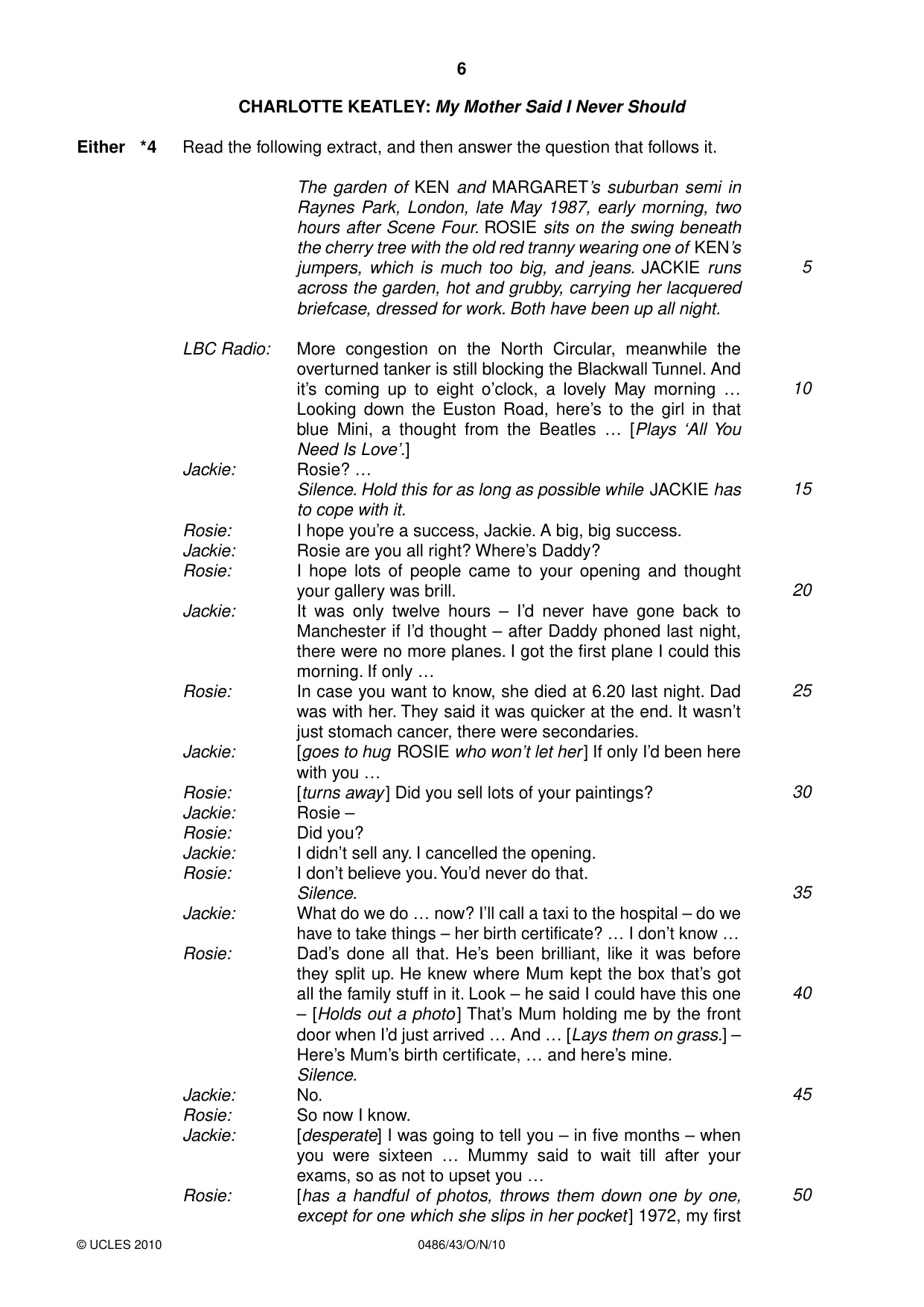 Cambridge IGCSE English - Literature 0486 2010 Oct/Nov Paper 4 · Variant 3 question paper, page 6 of 32