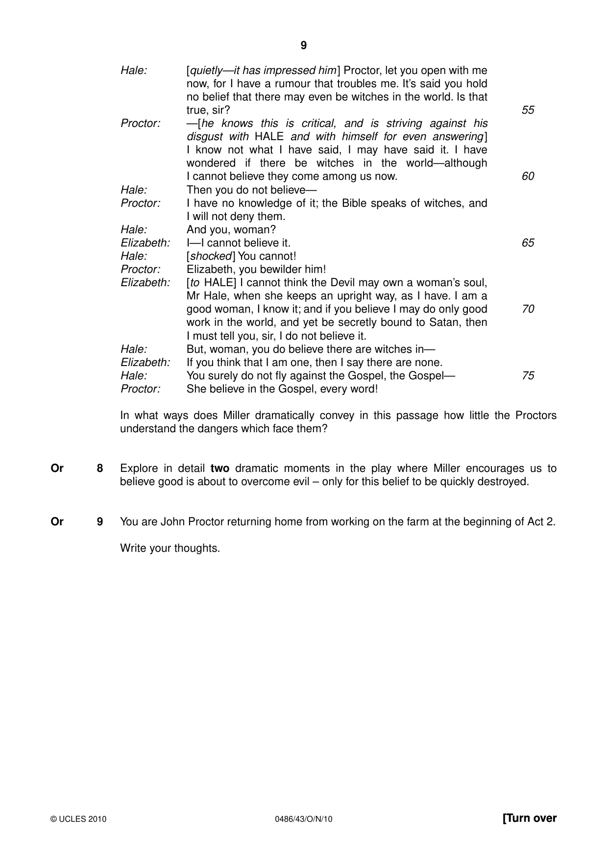 Cambridge IGCSE English - Literature 0486 2010 Oct/Nov Paper 4 · Variant 3 question paper, page 9 of 32