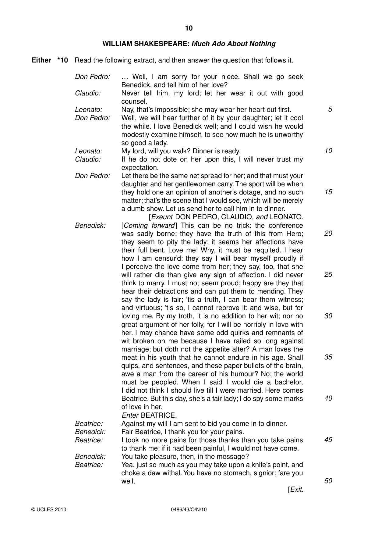 Cambridge IGCSE English - Literature 0486 2010 Oct/Nov Paper 4 · Variant 3 question paper, page 10 of 32