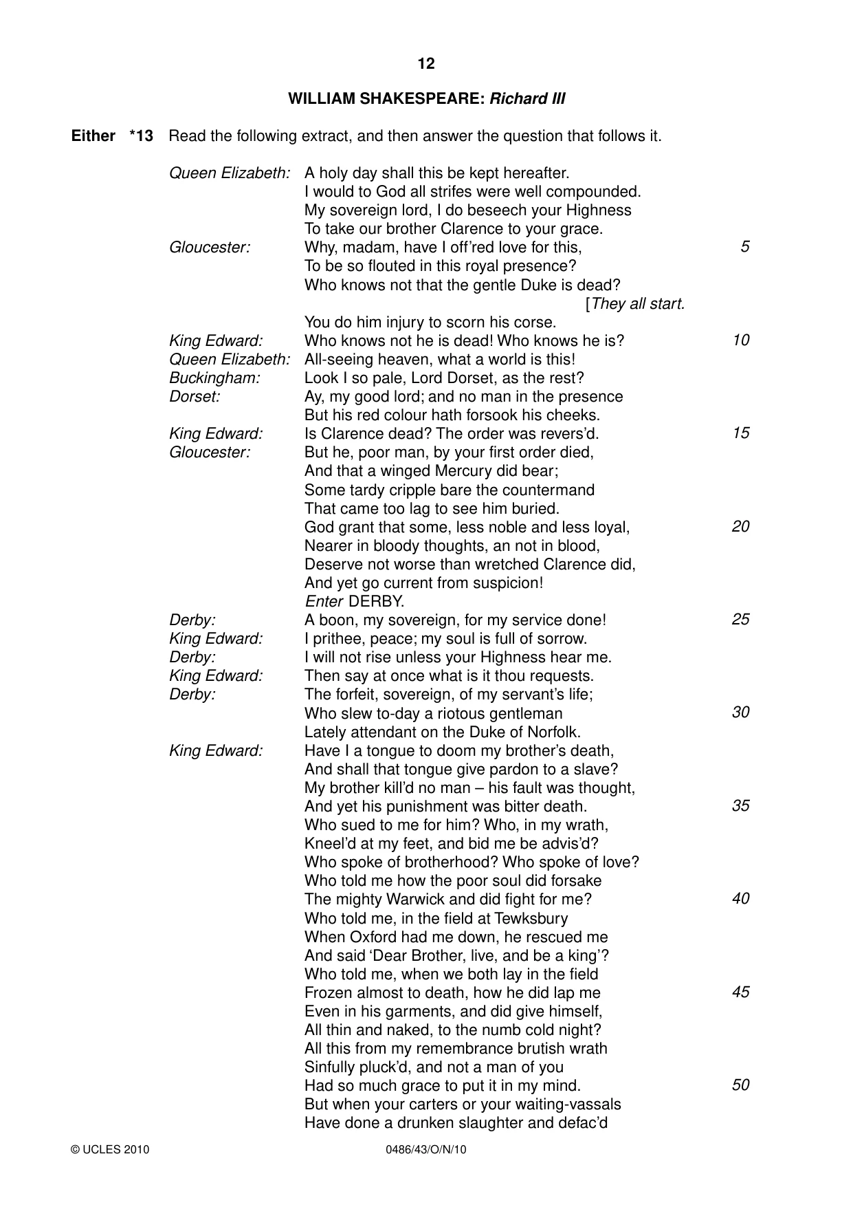 Cambridge IGCSE English - Literature 0486 2010 Oct/Nov Paper 4 · Variant 3 question paper, page 12 of 32