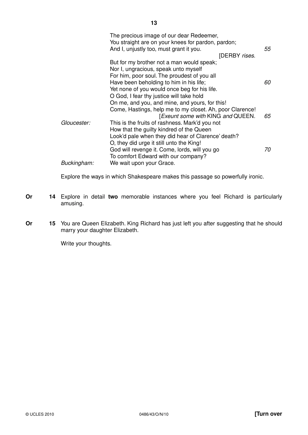 Cambridge IGCSE English - Literature 0486 2010 Oct/Nov Paper 4 · Variant 3 question paper, page 13 of 32