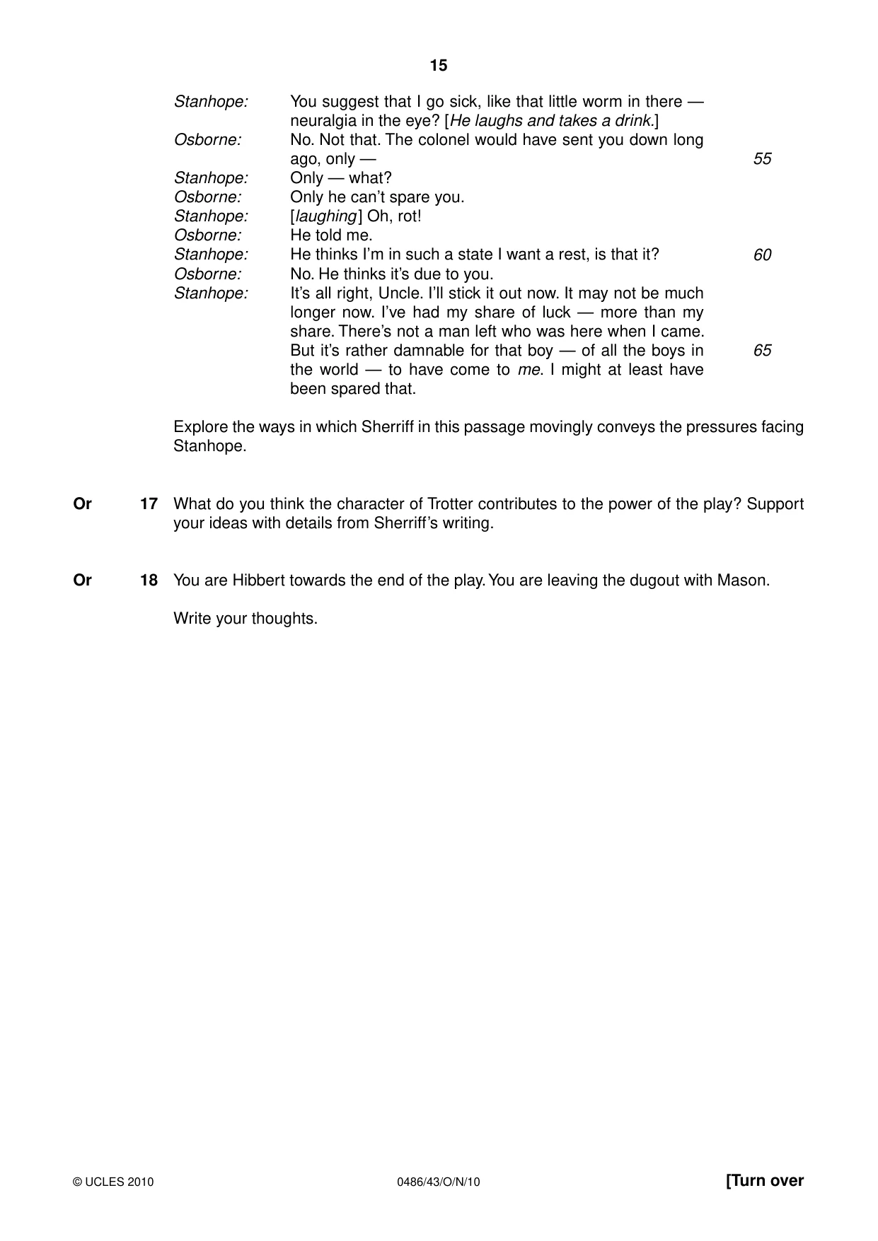 Cambridge IGCSE English - Literature 0486 2010 Oct/Nov Paper 4 · Variant 3 question paper, page 15 of 32