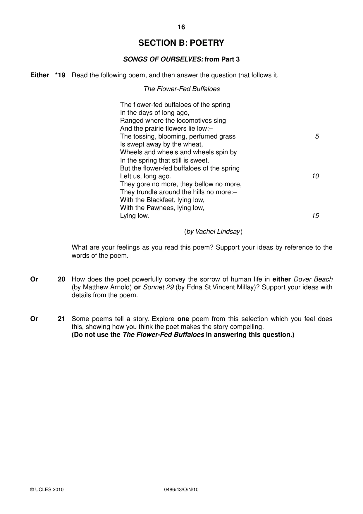 Cambridge IGCSE English - Literature 0486 2010 Oct/Nov Paper 4 · Variant 3 question paper, page 16 of 32