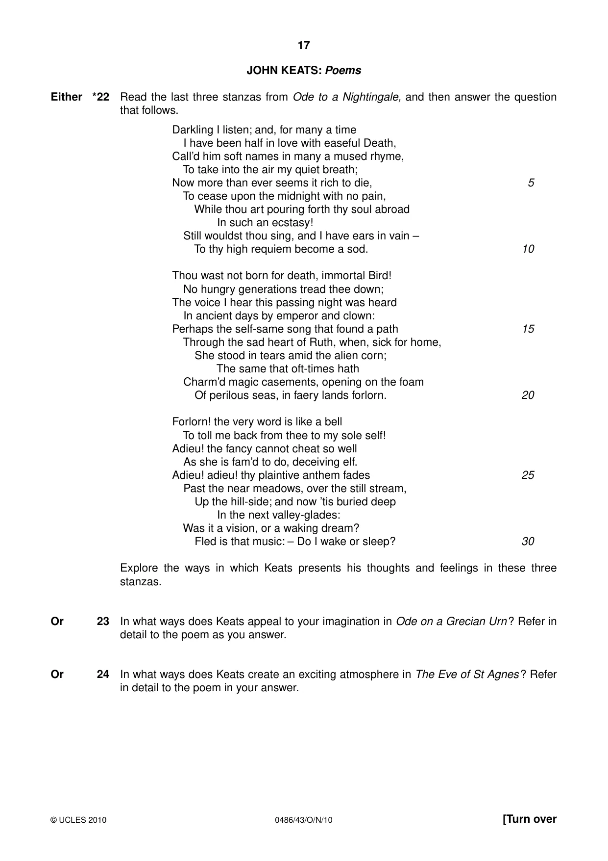 Cambridge IGCSE English - Literature 0486 2010 Oct/Nov Paper 4 · Variant 3 question paper, page 17 of 32