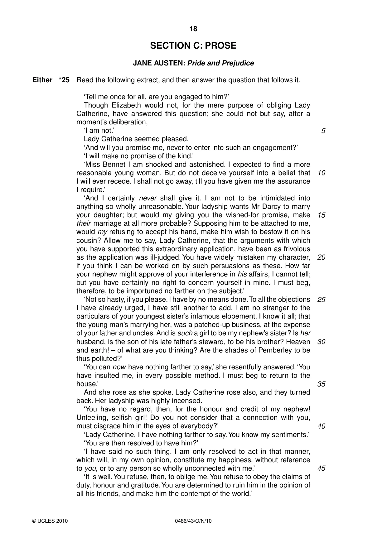 Cambridge IGCSE English - Literature 0486 2010 Oct/Nov Paper 4 · Variant 3 question paper, page 18 of 32