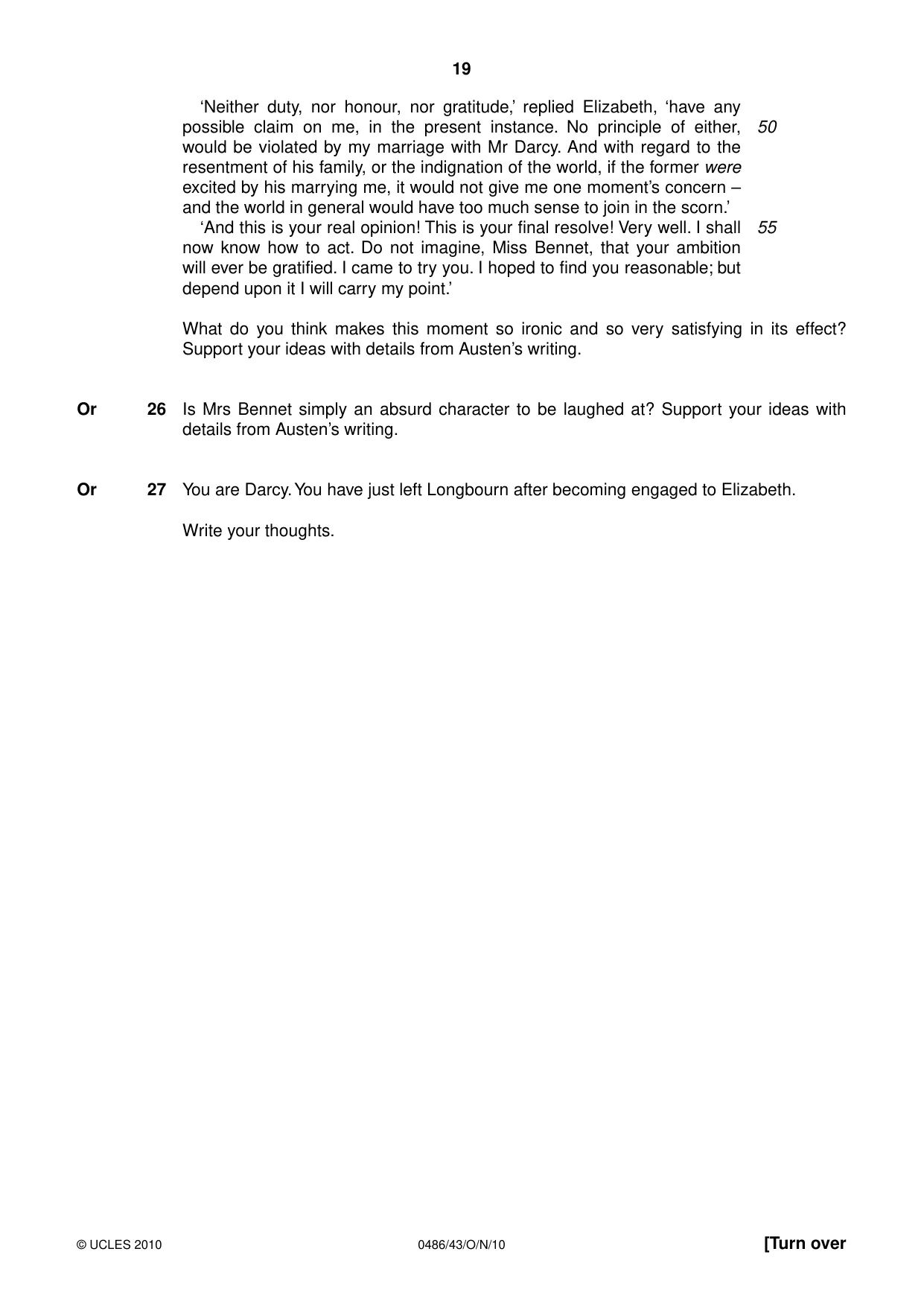 Cambridge IGCSE English - Literature 0486 2010 Oct/Nov Paper 4 · Variant 3 question paper, page 19 of 32