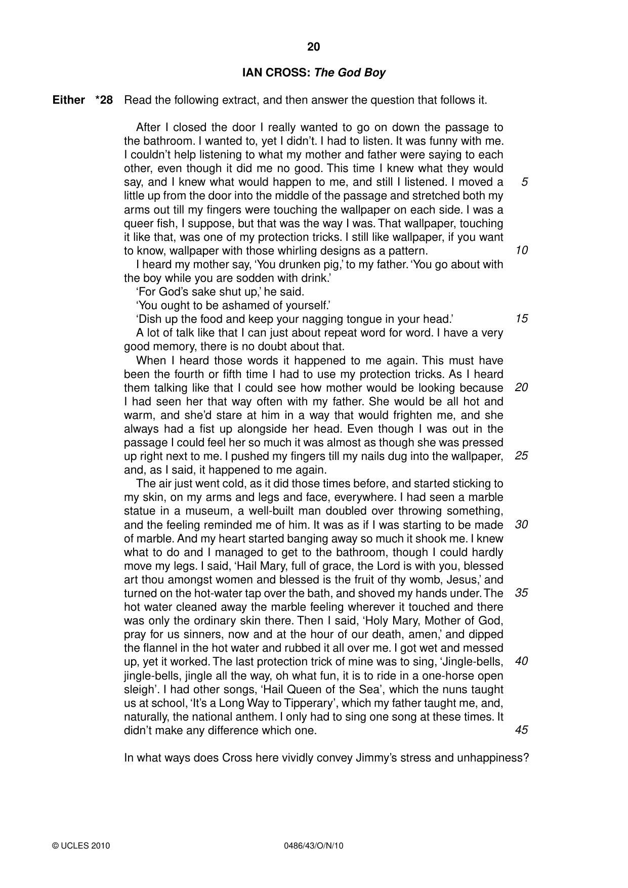 Cambridge IGCSE English - Literature 0486 2010 Oct/Nov Paper 4 · Variant 3 question paper, page 20 of 32
