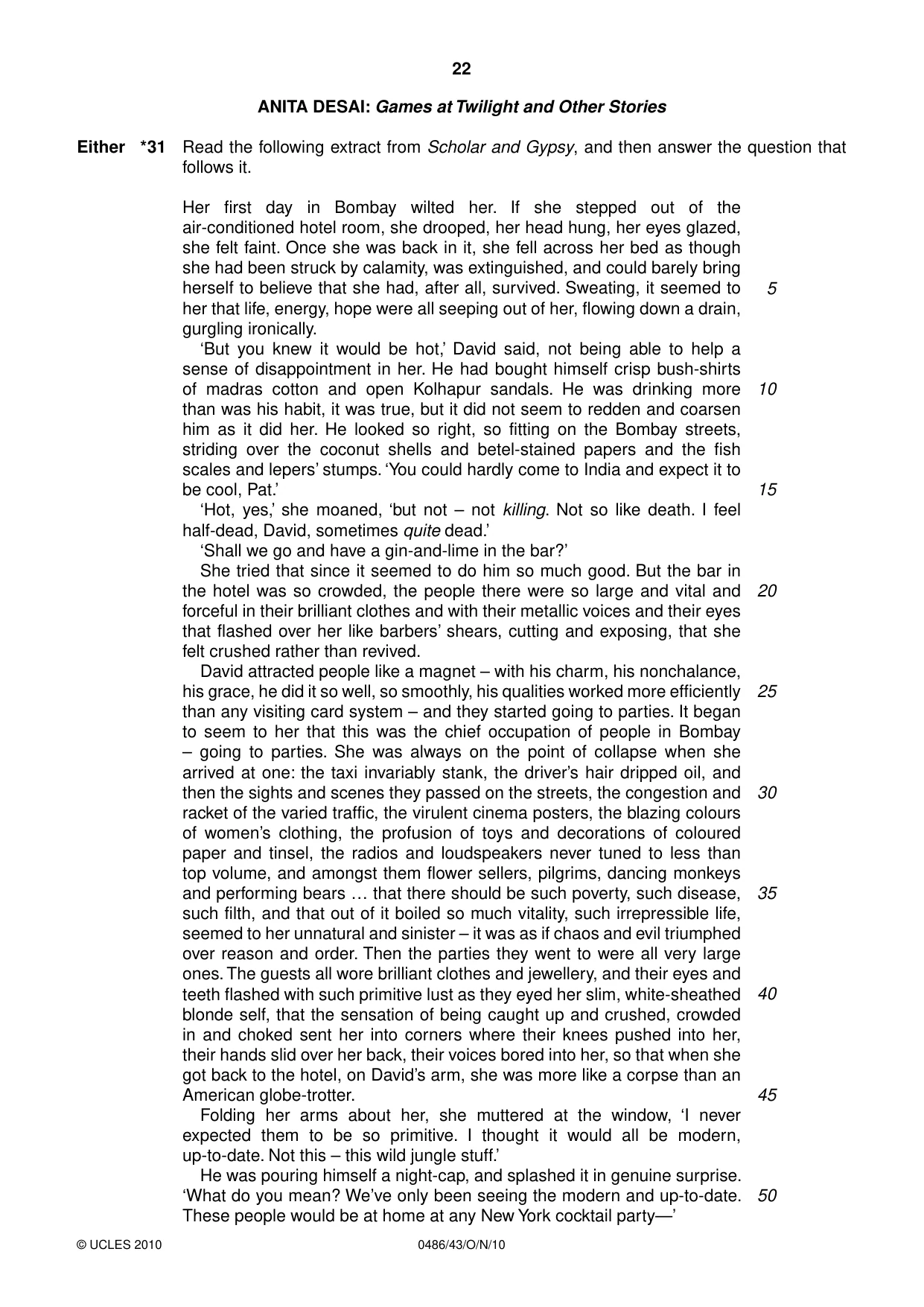 Cambridge IGCSE English - Literature 0486 2010 Oct/Nov Paper 4 · Variant 3 question paper, page 22 of 32