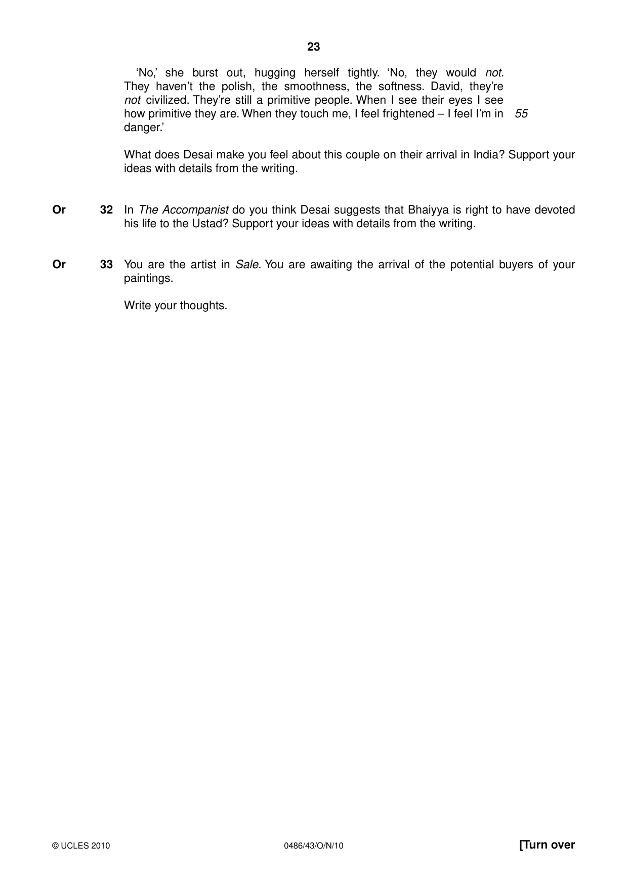 Cambridge IGCSE English - Literature 0486 2010 Oct/Nov Paper 4 · Variant 3 question paper, page 23 of 32