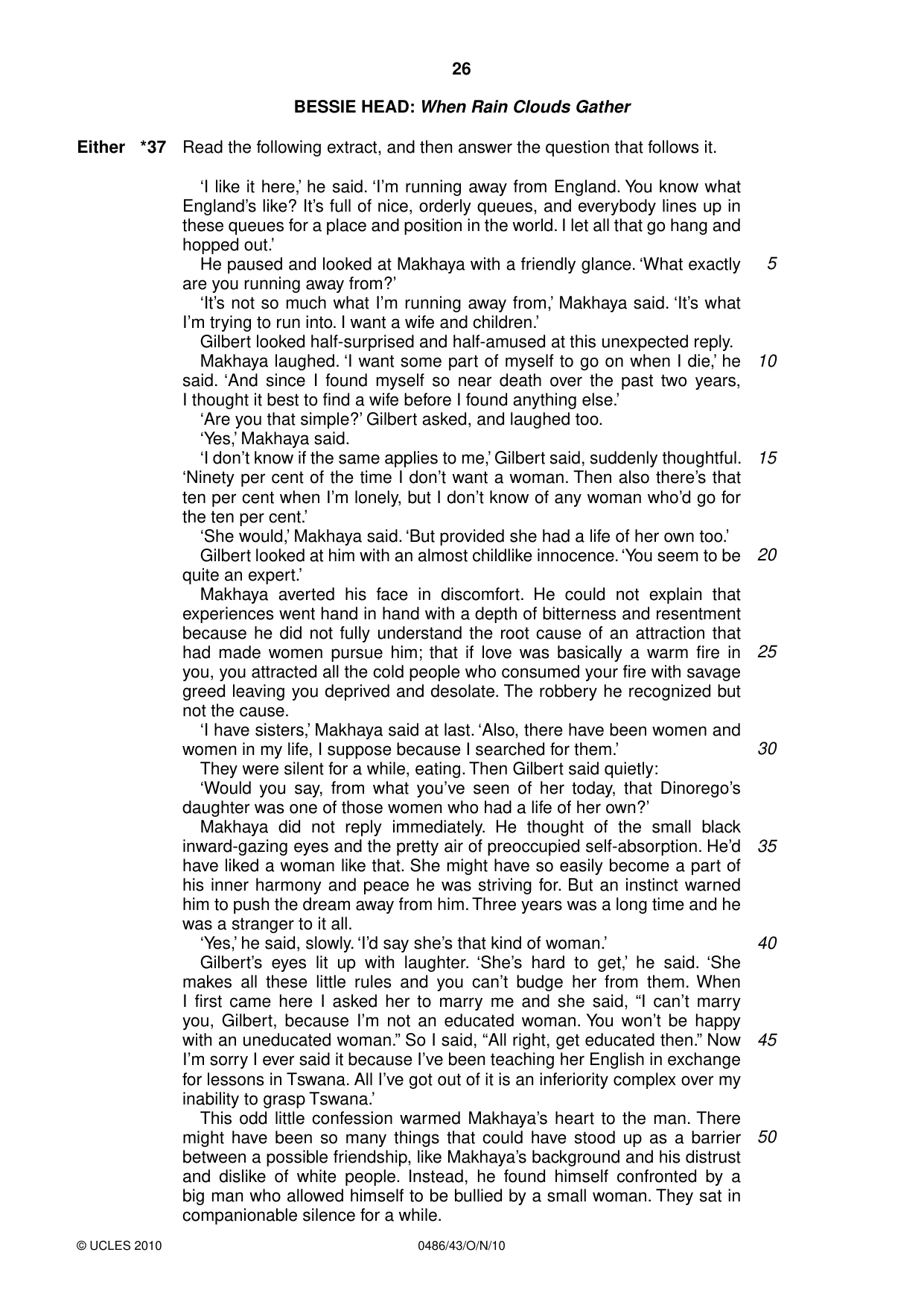 Cambridge IGCSE English - Literature 0486 2010 Oct/Nov Paper 4 · Variant 3 question paper, page 26 of 32