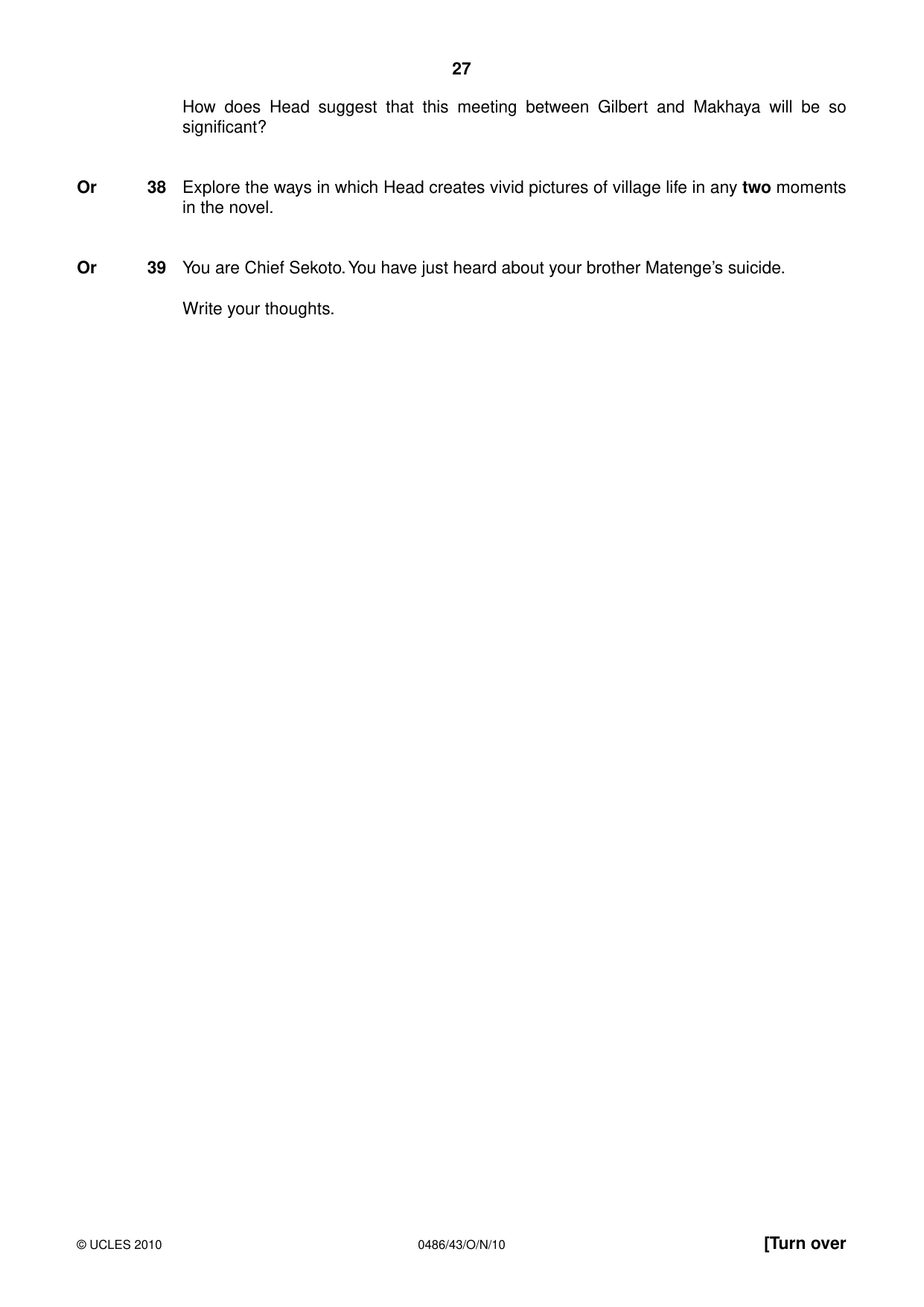 Cambridge IGCSE English - Literature 0486 2010 Oct/Nov Paper 4 · Variant 3 question paper, page 27 of 32