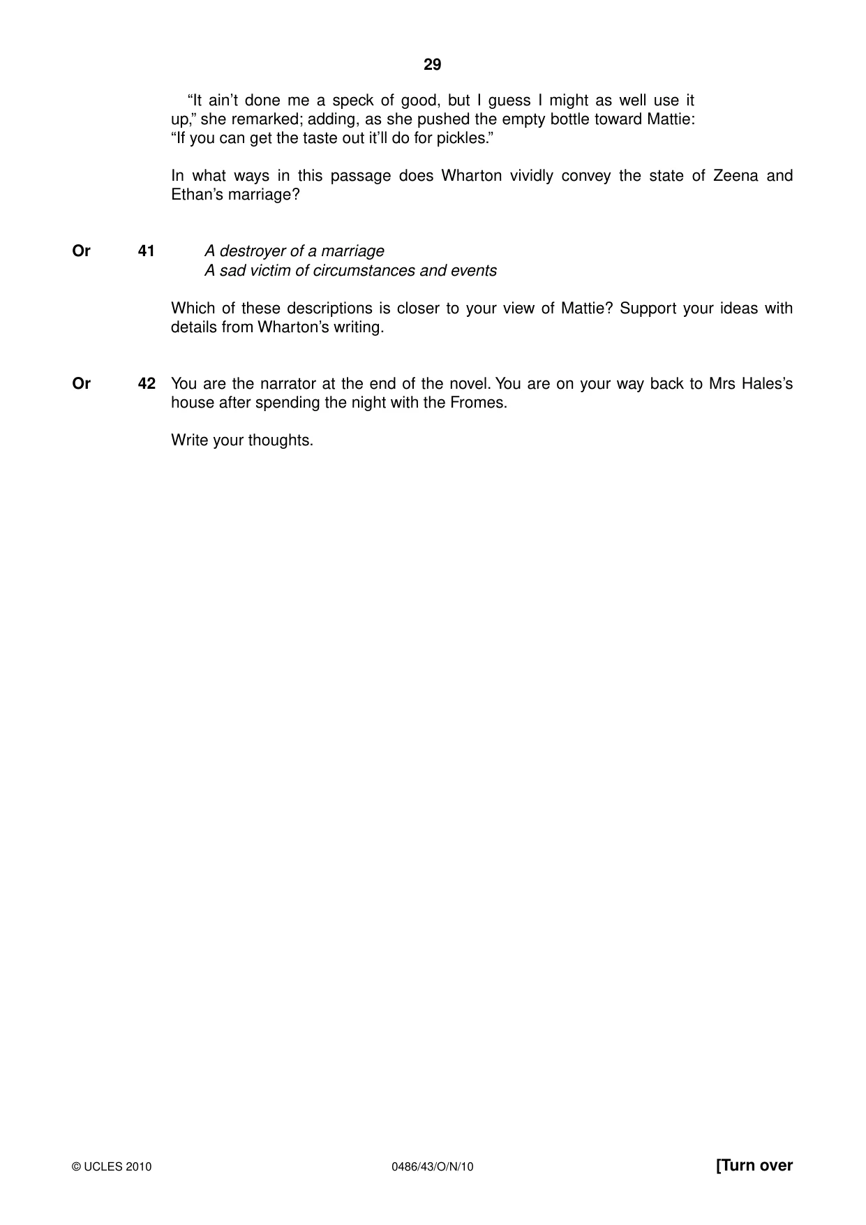 Cambridge IGCSE English - Literature 0486 2010 Oct/Nov Paper 4 · Variant 3 question paper, page 29 of 32