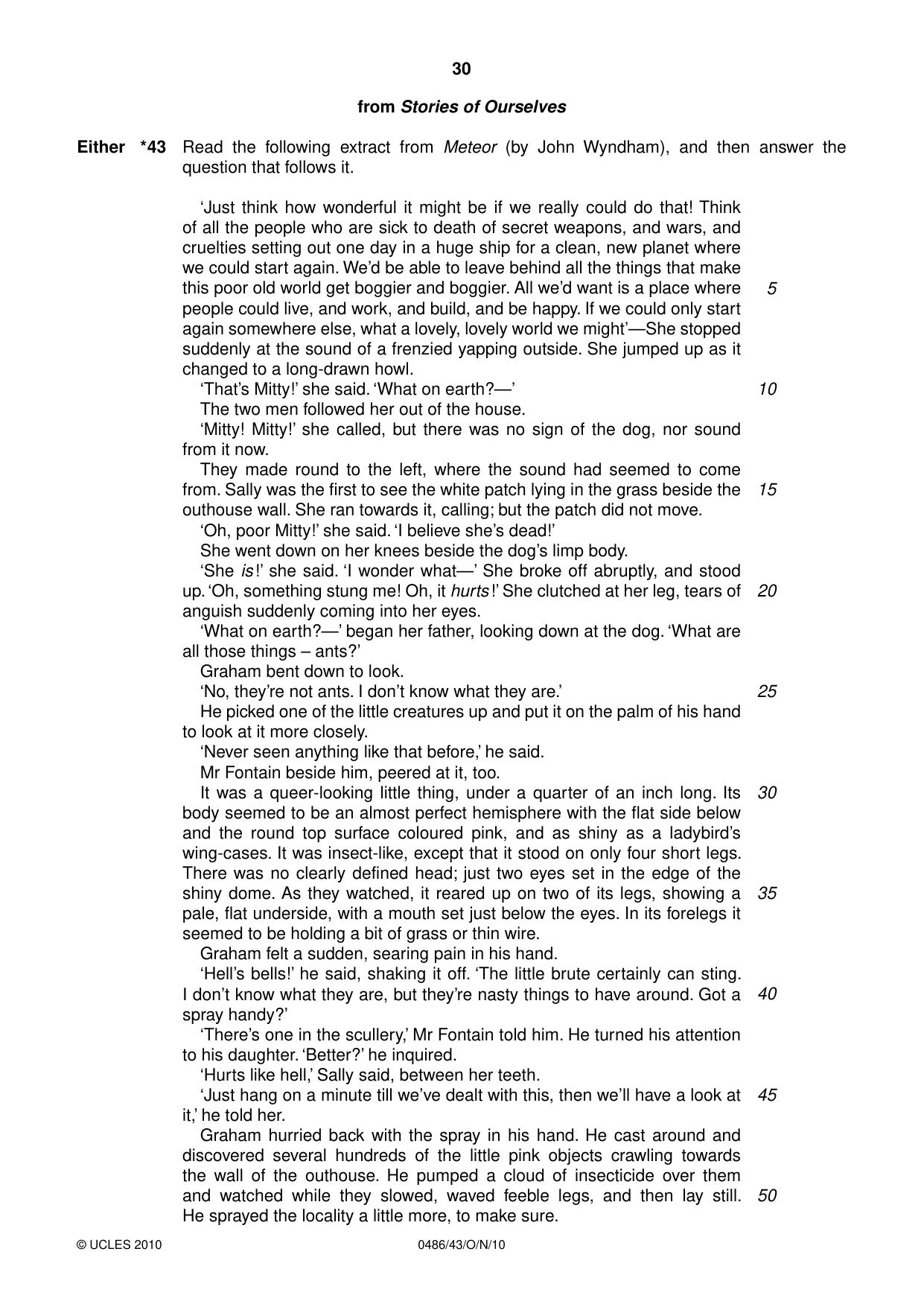 Cambridge IGCSE English - Literature 0486 2010 Oct/Nov Paper 4 · Variant 3 question paper, page 30 of 32