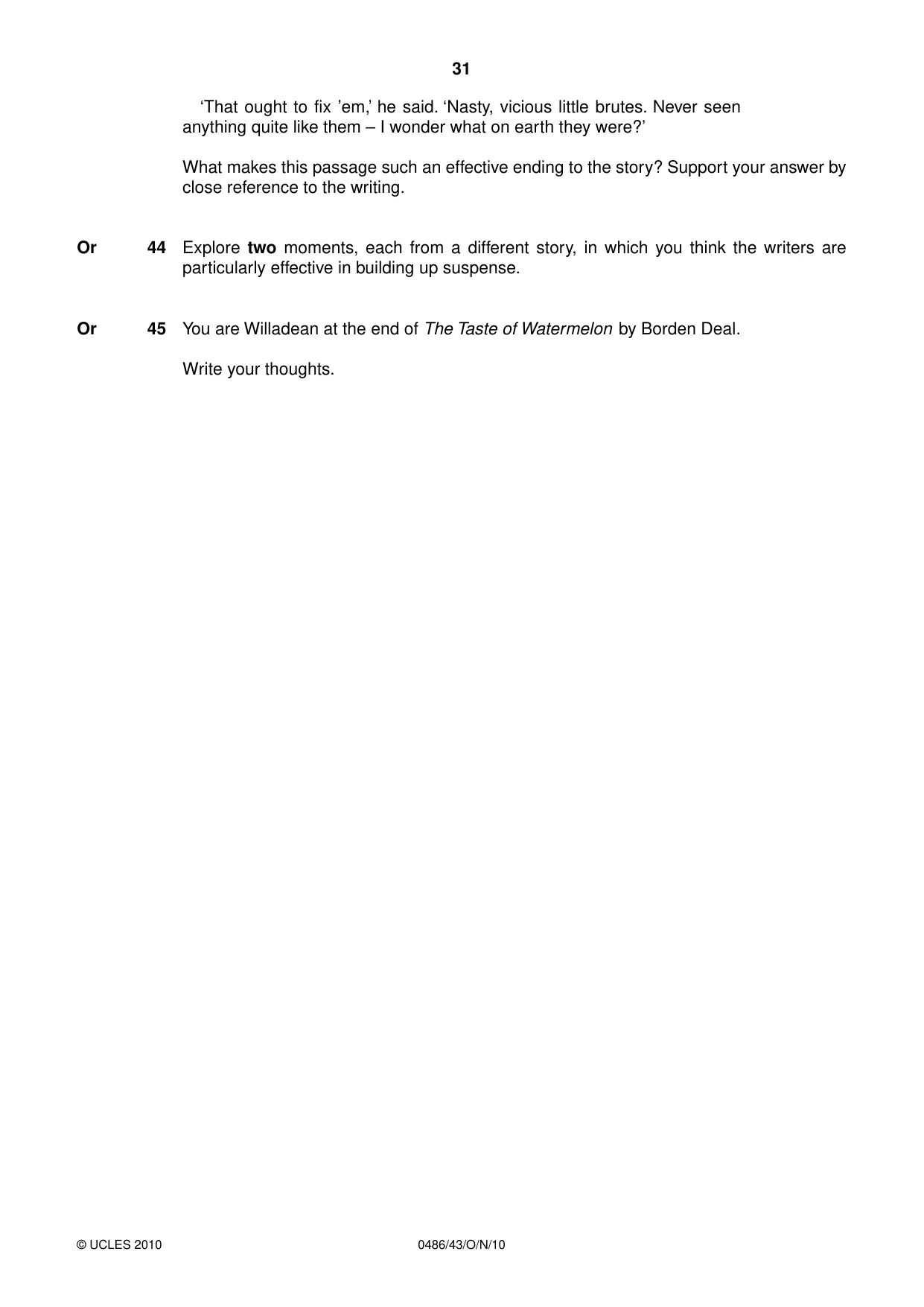 Cambridge IGCSE English - Literature 0486 2010 Oct/Nov Paper 4 · Variant 3 question paper, page 31 of 32