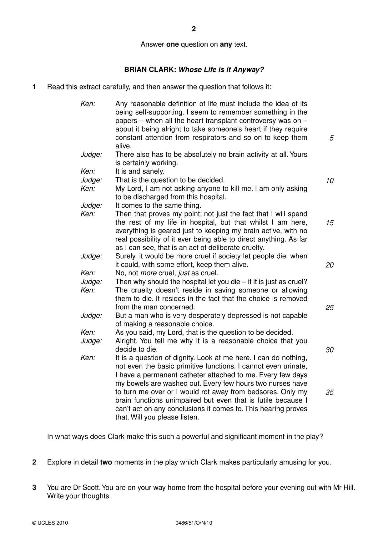Cambridge IGCSE English - Literature 0486 2010 Oct/Nov Paper 5 · Variant 1 question paper, page 2 of 16
