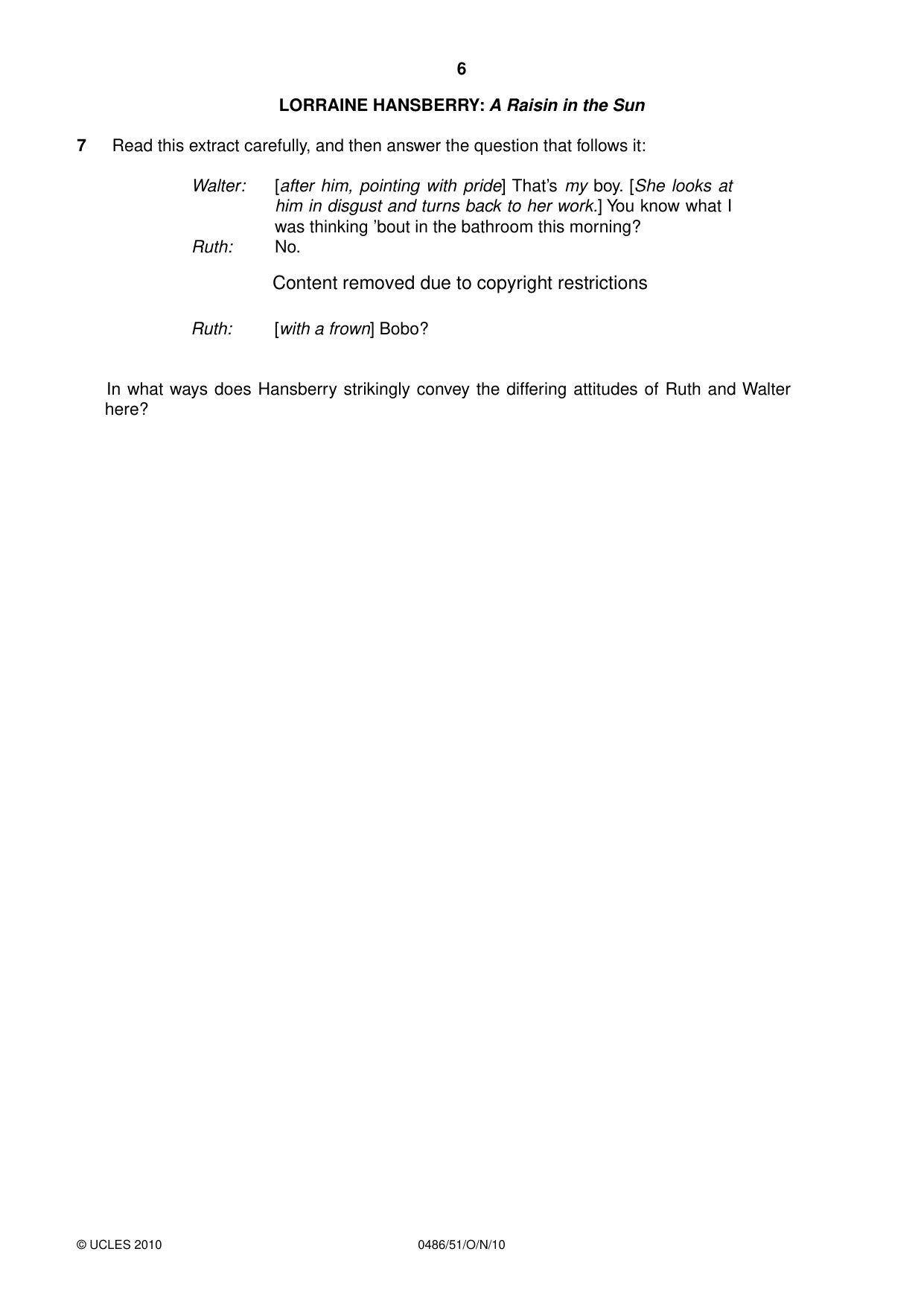 Cambridge IGCSE English - Literature 0486 2010 Oct/Nov Paper 5 · Variant 1 question paper, page 6 of 16