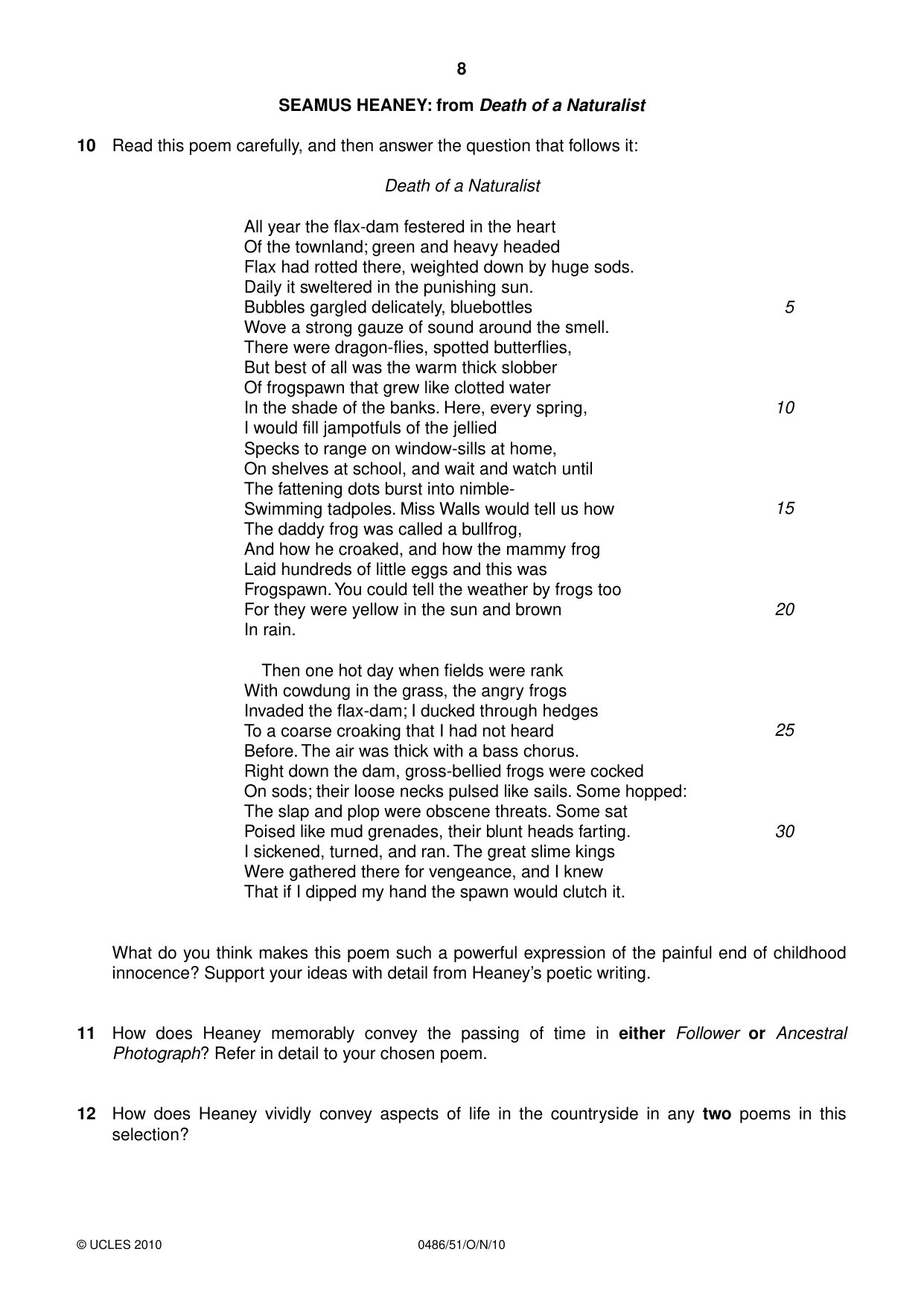 Cambridge IGCSE English - Literature 0486 2010 Oct/Nov Paper 5 · Variant 1 question paper, page 8 of 16