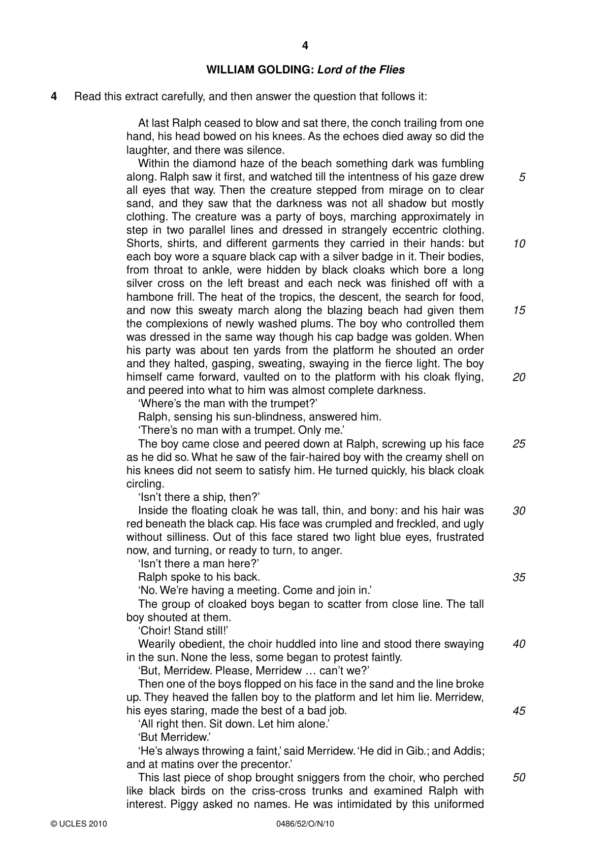 Cambridge IGCSE English - Literature 0486 2010 Oct/Nov Paper 5 · Variant 2 question paper, page 4 of 16