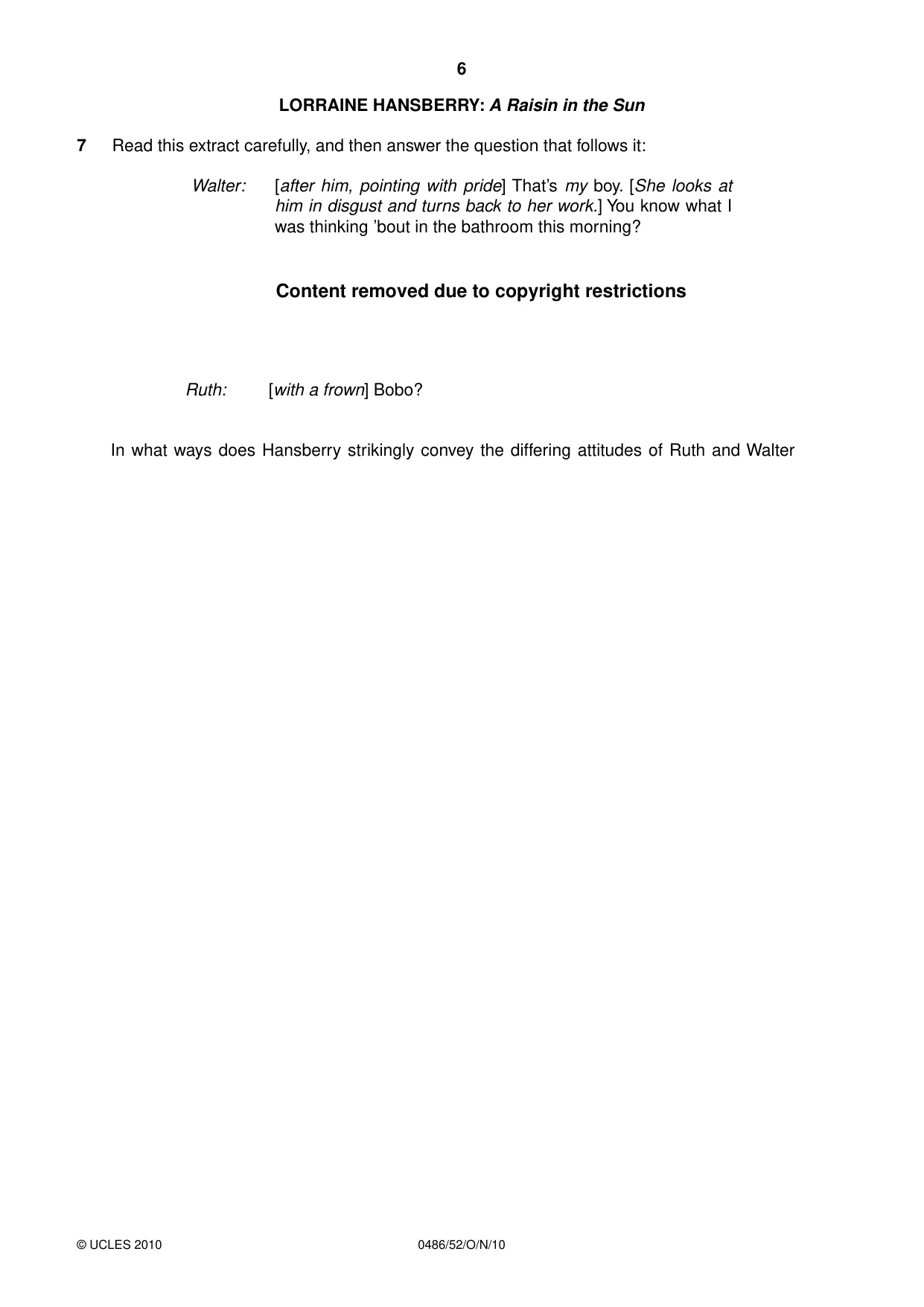 Cambridge IGCSE English - Literature 0486 2010 Oct/Nov Paper 5 · Variant 2 question paper, page 6 of 16