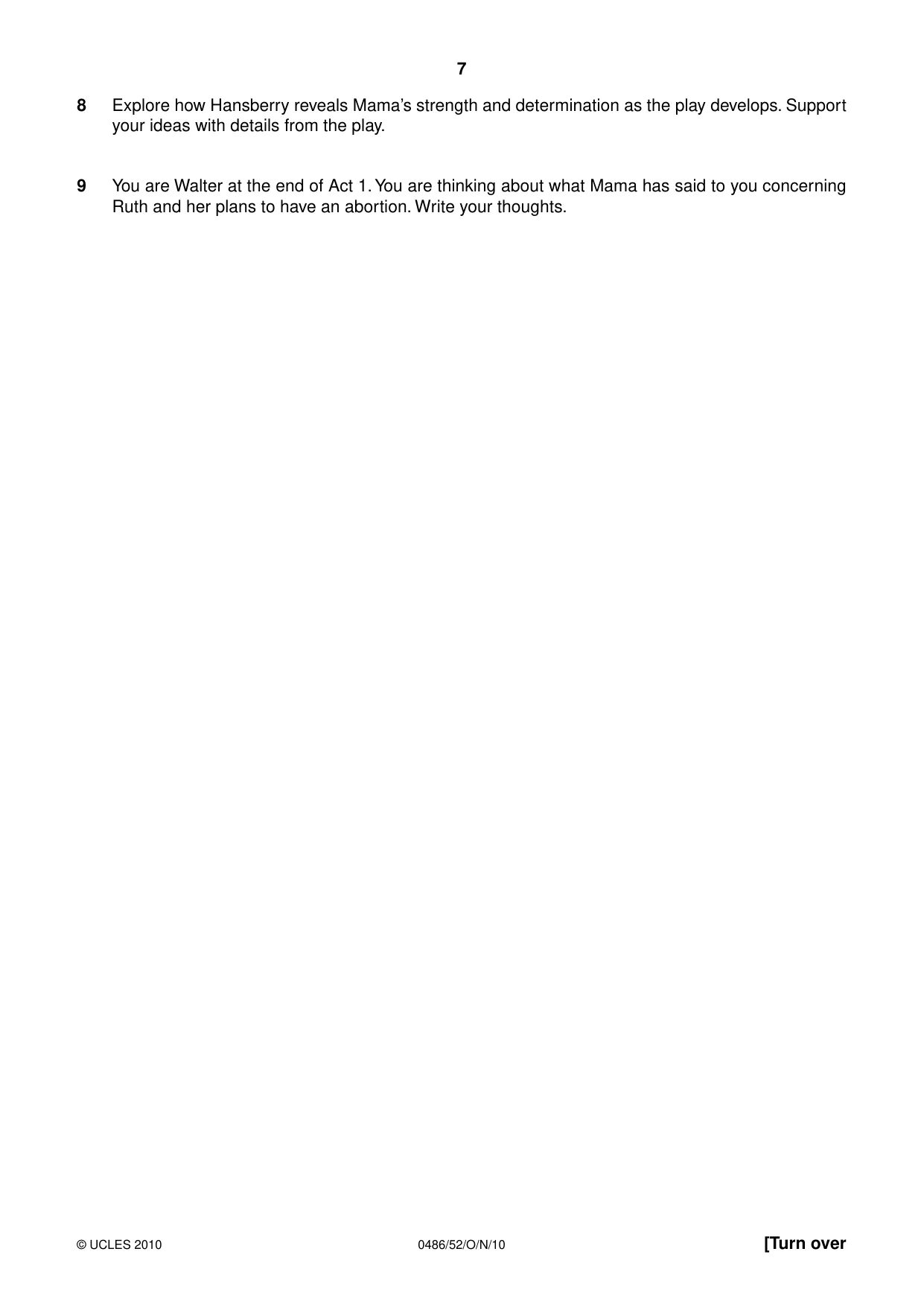 Cambridge IGCSE English - Literature 0486 2010 Oct/Nov Paper 5 · Variant 2 question paper, page 7 of 16