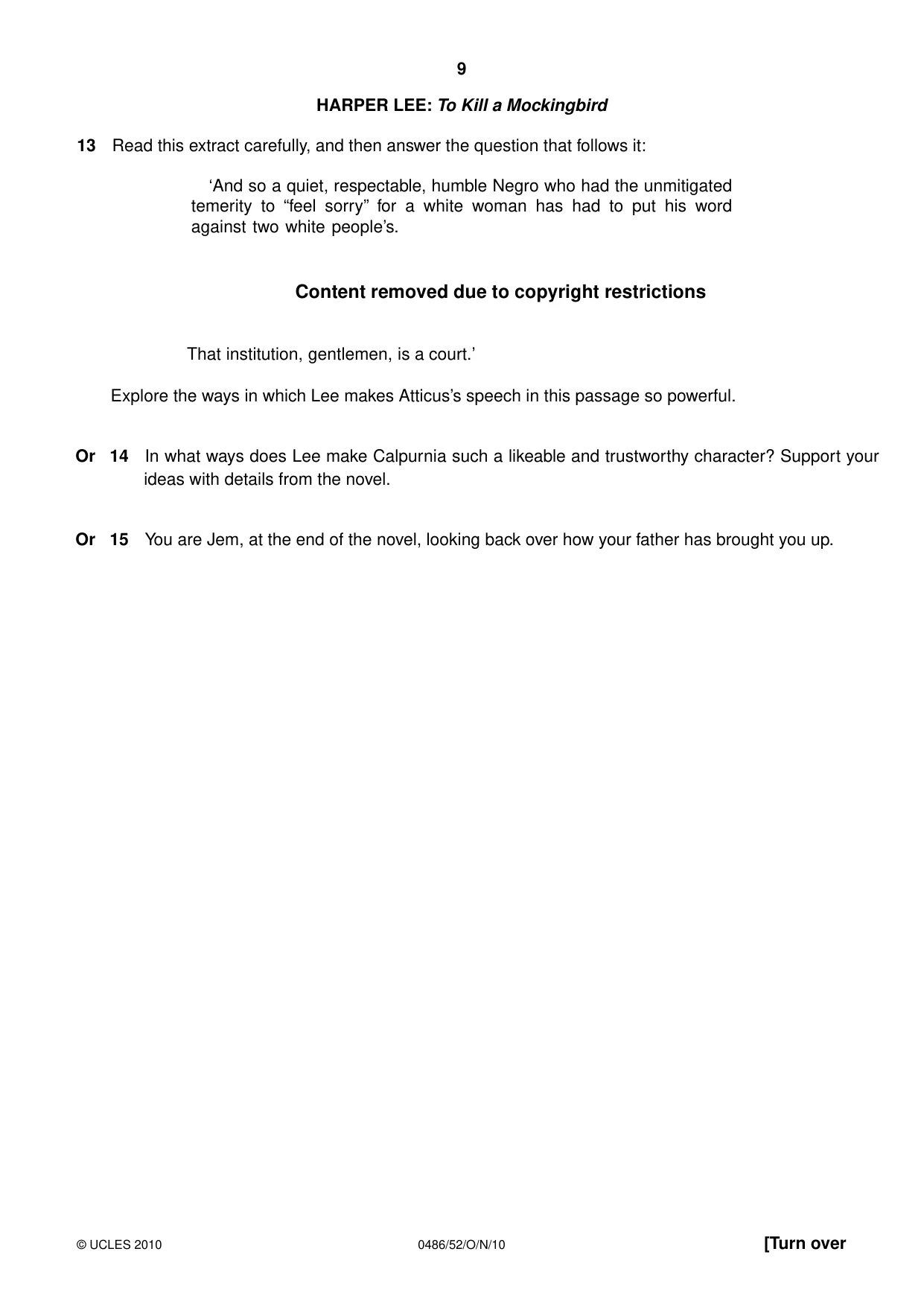 Cambridge IGCSE English - Literature 0486 2010 Oct/Nov Paper 5 · Variant 2 question paper, page 9 of 16