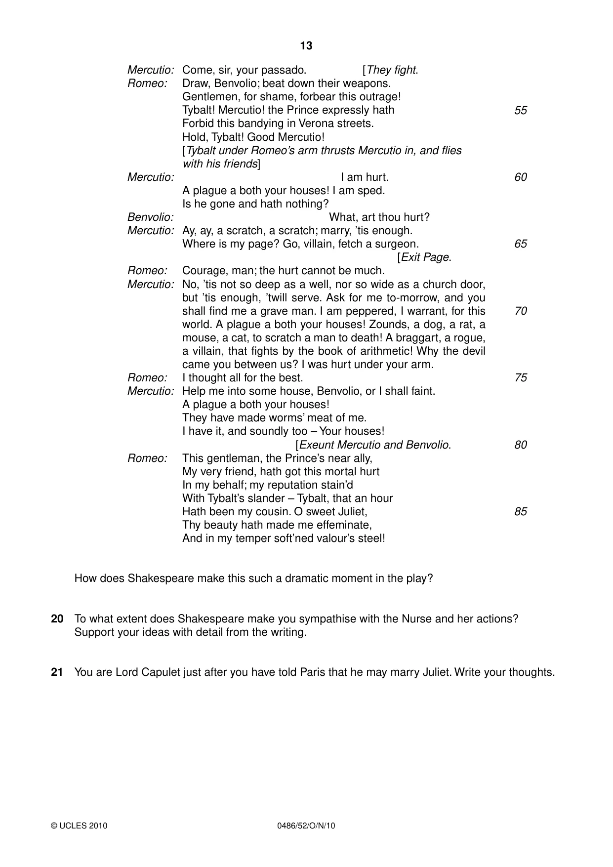 Cambridge IGCSE English - Literature 0486 2010 Oct/Nov Paper 5 · Variant 2 question paper, page 13 of 16