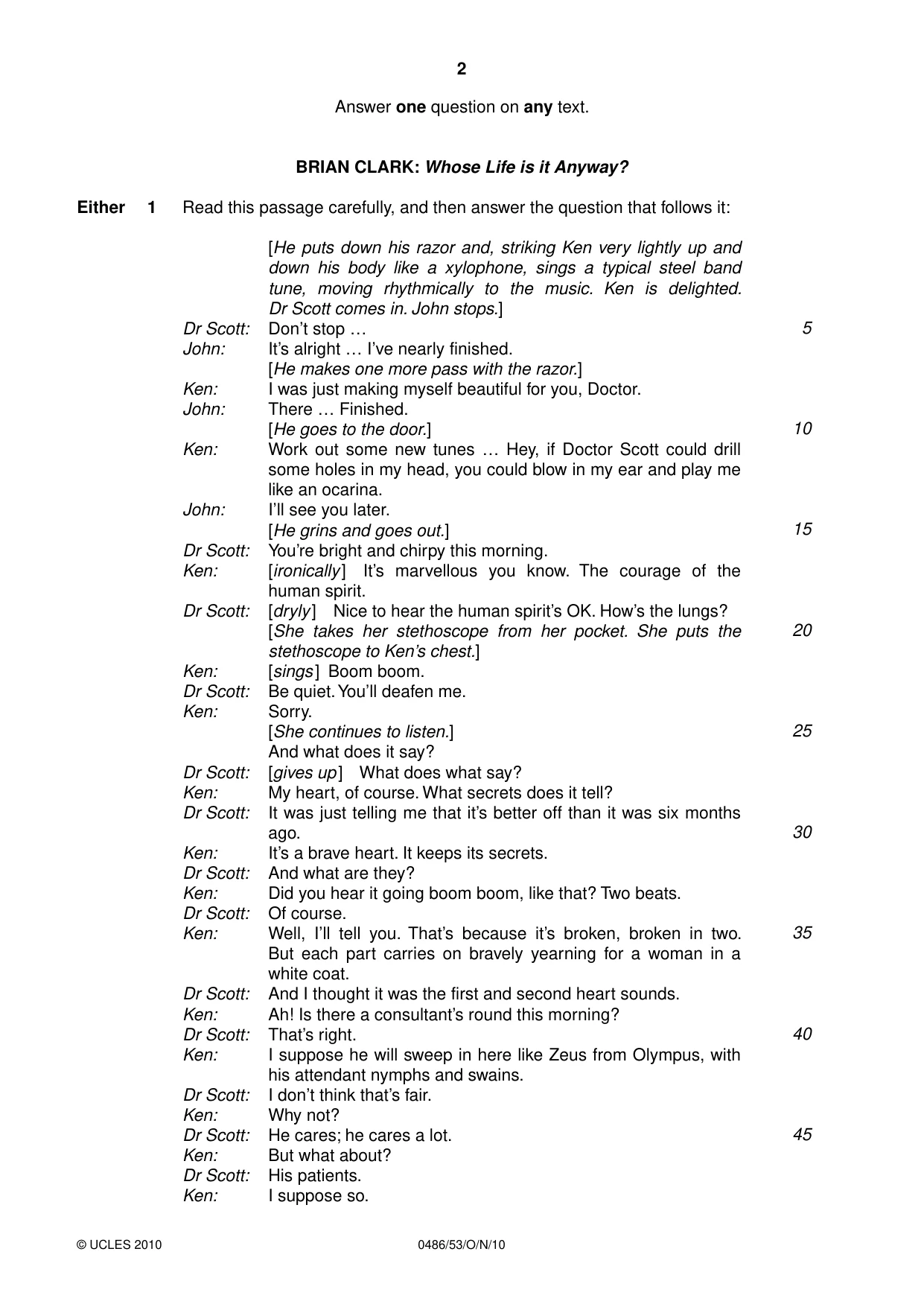 Cambridge IGCSE English - Literature 0486 2010 Oct/Nov Paper 5 · Variant 3 question paper, page 2 of 16