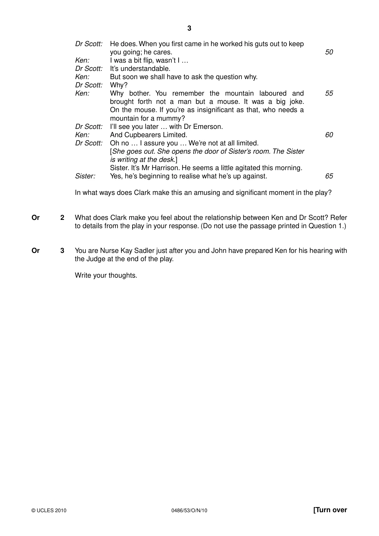 Cambridge IGCSE English - Literature 0486 2010 Oct/Nov Paper 5 · Variant 3 question paper, page 3 of 16