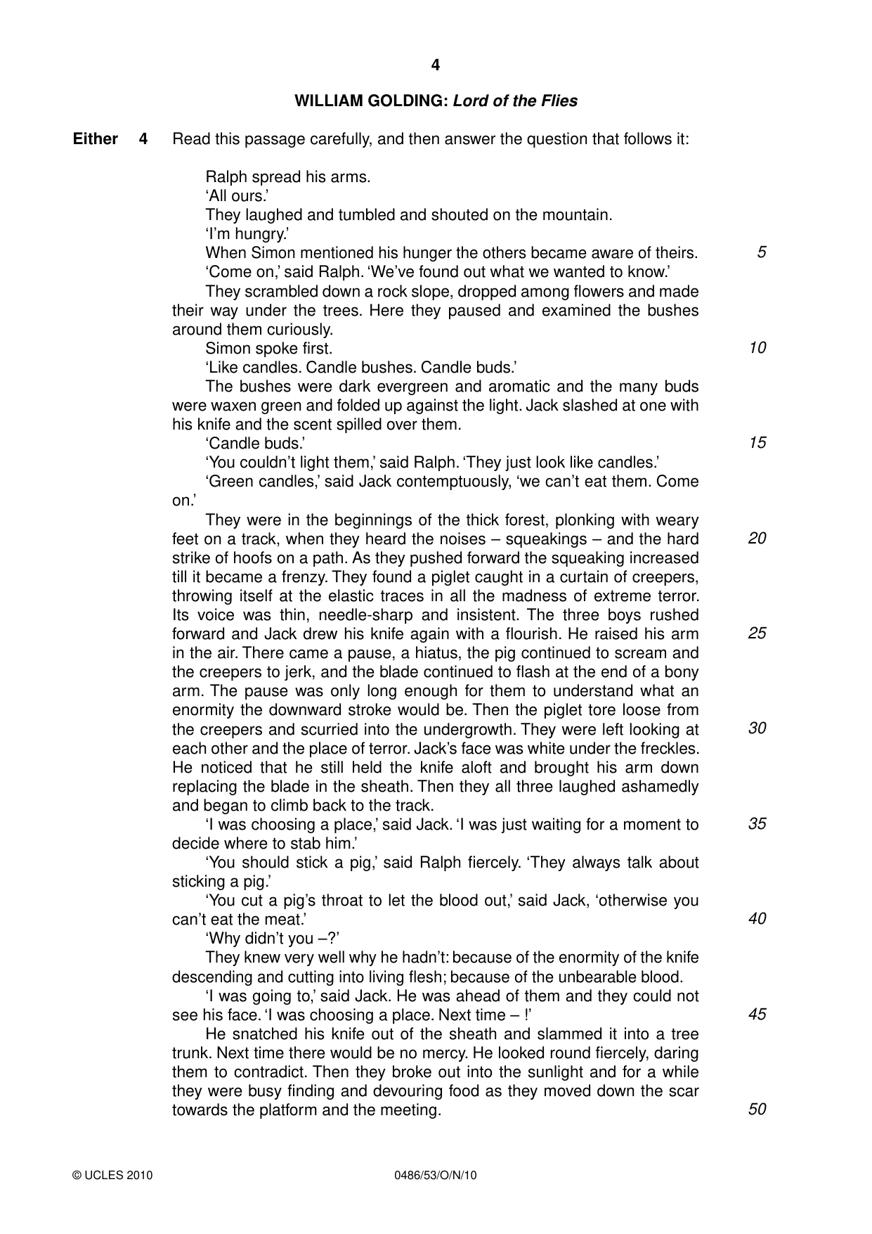 Cambridge IGCSE English - Literature 0486 2010 Oct/Nov Paper 5 · Variant 3 question paper, page 4 of 16