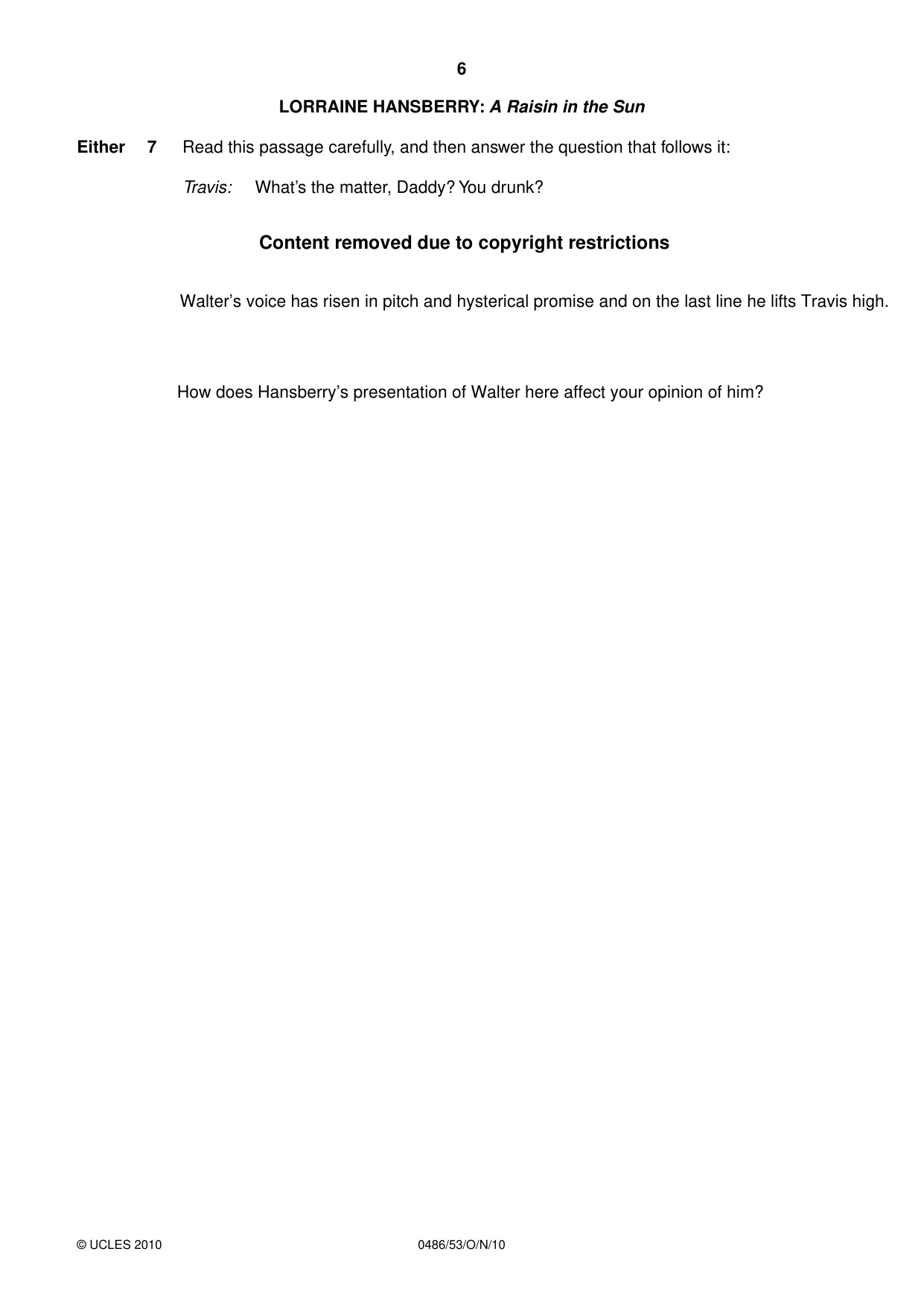 Cambridge IGCSE English - Literature 0486 2010 Oct/Nov Paper 5 · Variant 3 question paper, page 6 of 16