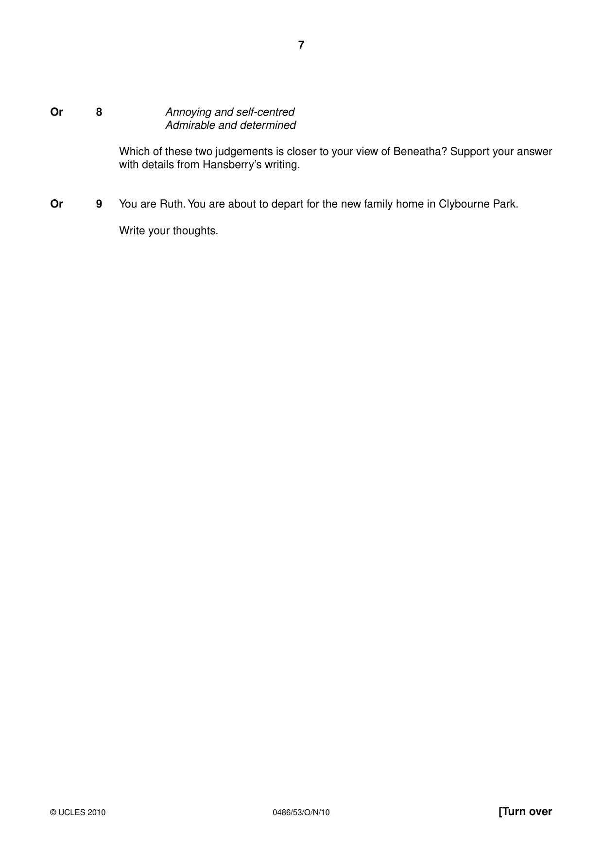 Cambridge IGCSE English - Literature 0486 2010 Oct/Nov Paper 5 · Variant 3 question paper, page 7 of 16