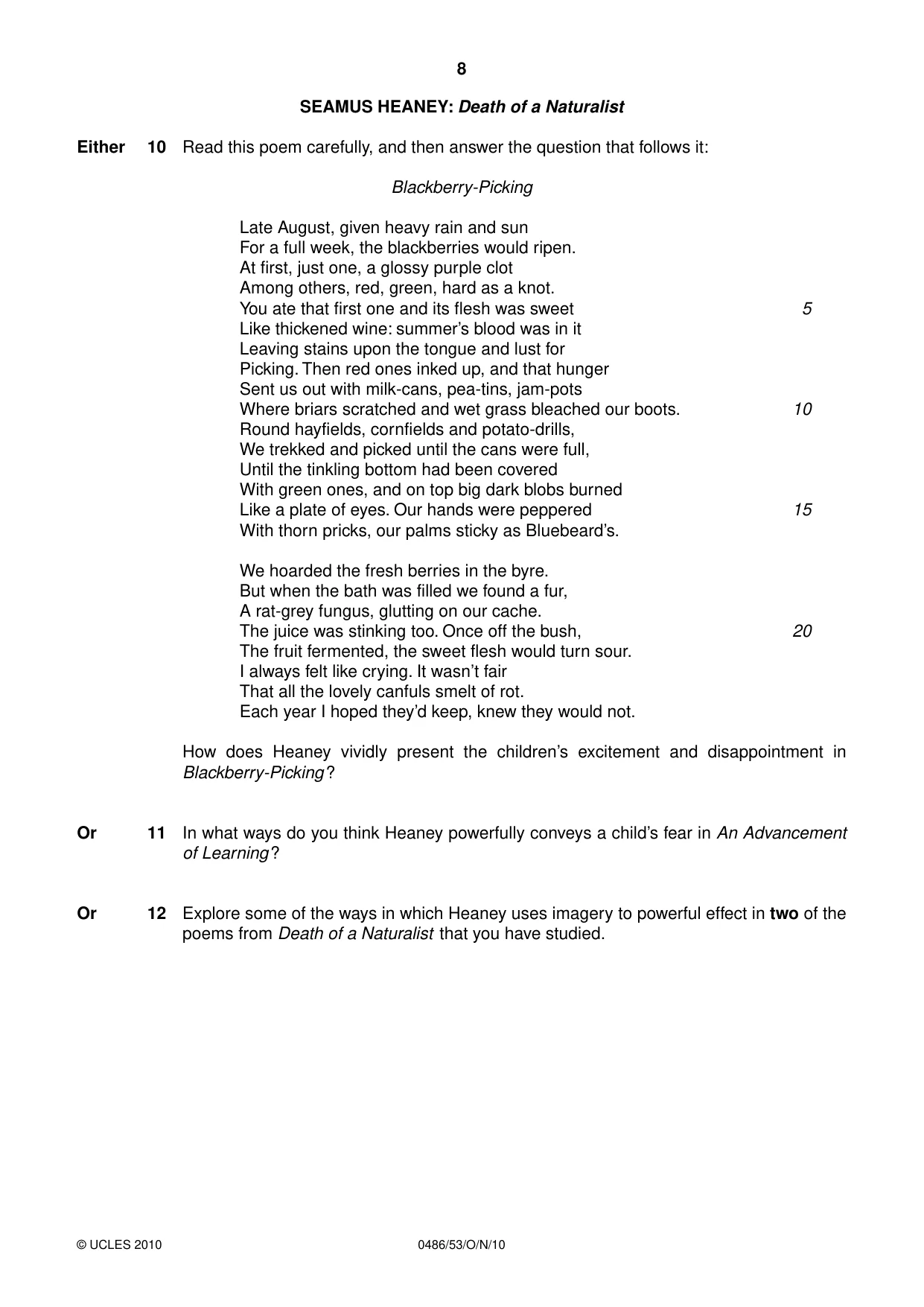Cambridge IGCSE English - Literature 0486 2010 Oct/Nov Paper 5 · Variant 3 question paper, page 8 of 16