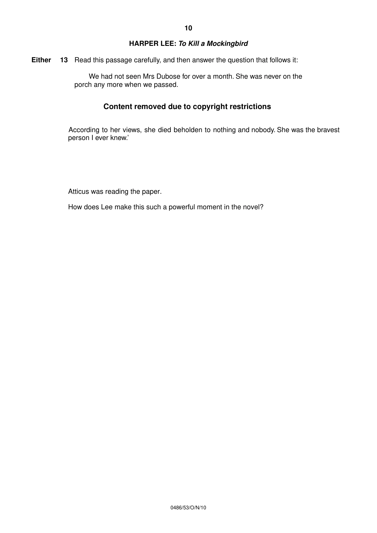 Cambridge IGCSE English - Literature 0486 2010 Oct/Nov Paper 5 · Variant 3 question paper, page 10 of 16