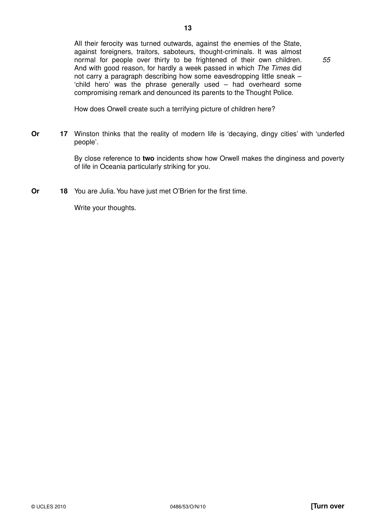 Cambridge IGCSE English - Literature 0486 2010 Oct/Nov Paper 5 · Variant 3 question paper, page 13 of 16
