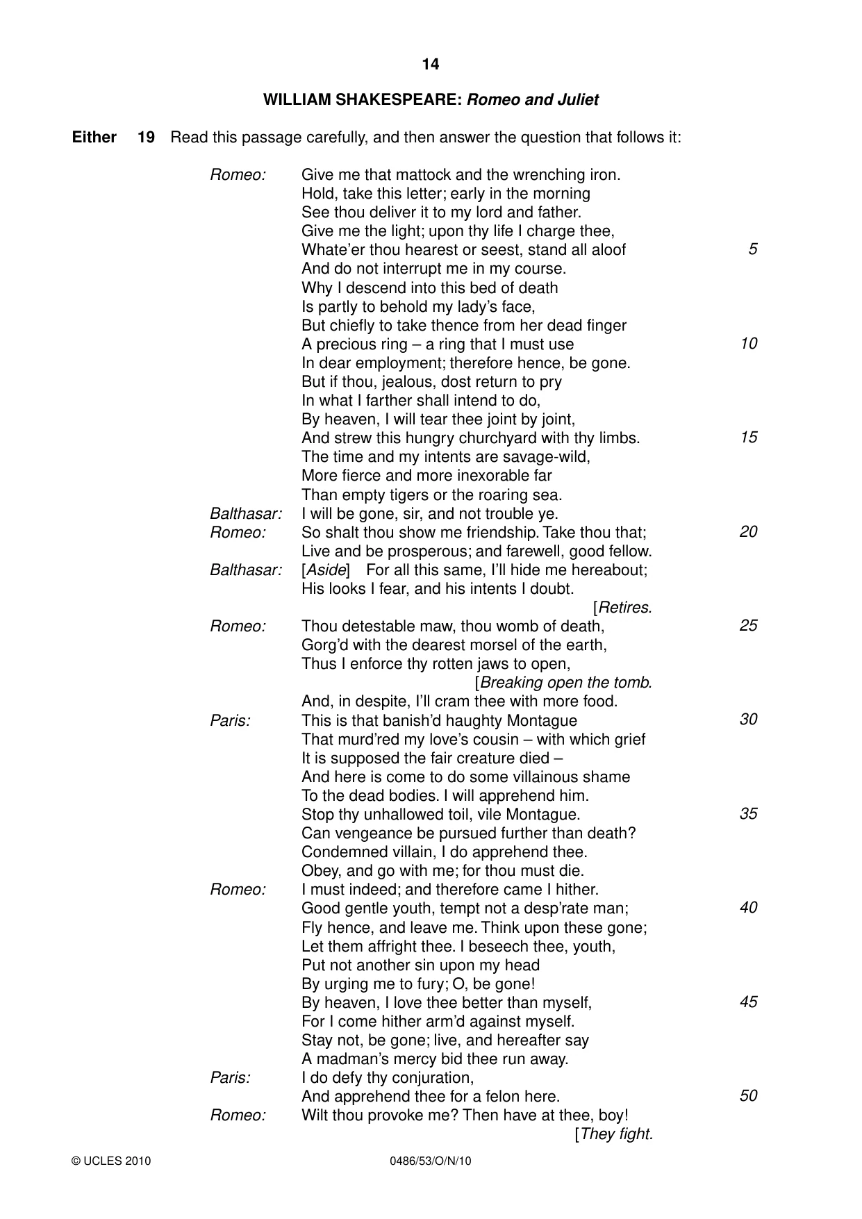 Cambridge IGCSE English - Literature 0486 2010 Oct/Nov Paper 5 · Variant 3 question paper, page 14 of 16
